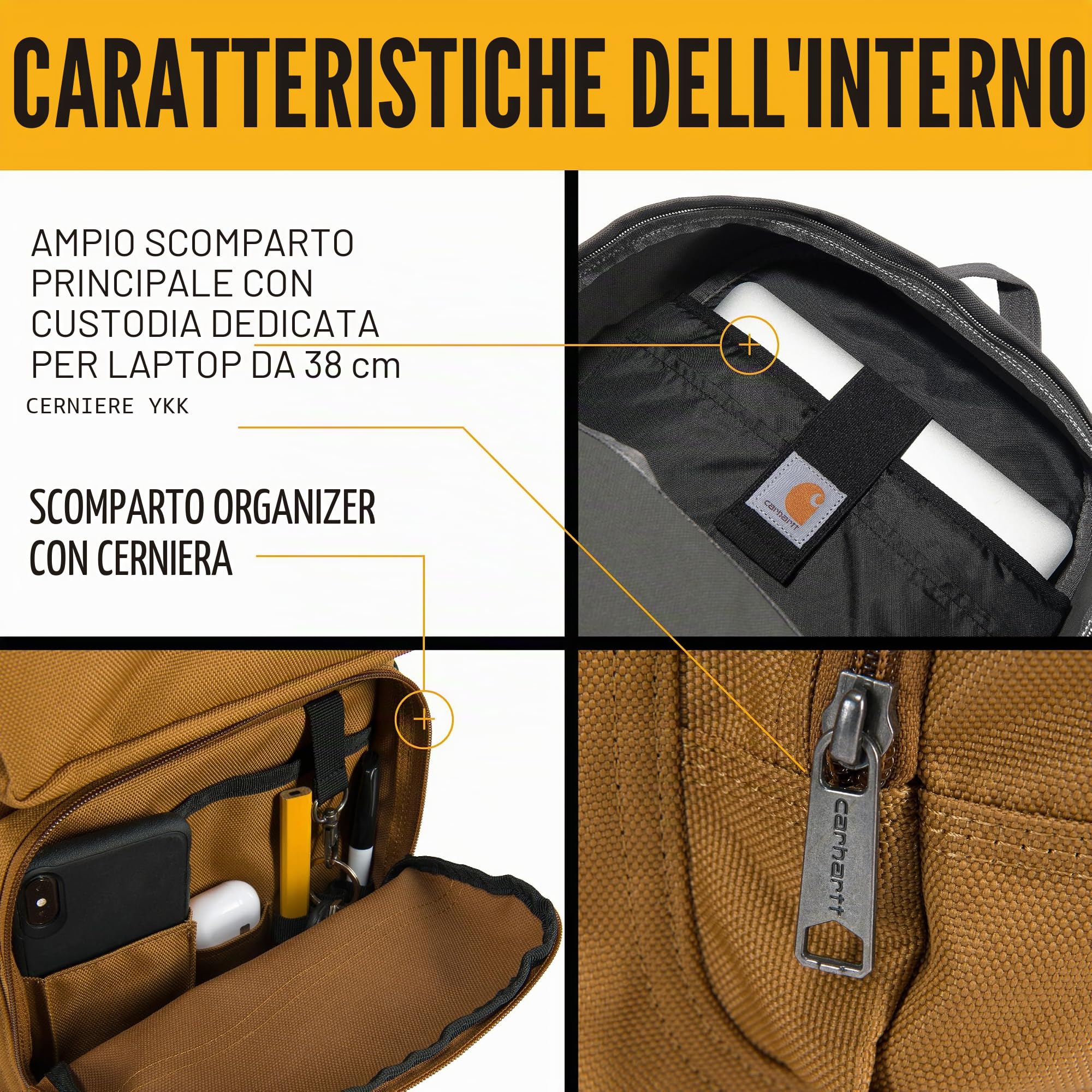 Carhartt Zaino a scomparto singolo da 27 l, 27l Classic (Carhartt Brown), One Size, Zaino da 27 l con scomparto singolo, confezione durevole con custodia per laptop e base resistente all'abrasione