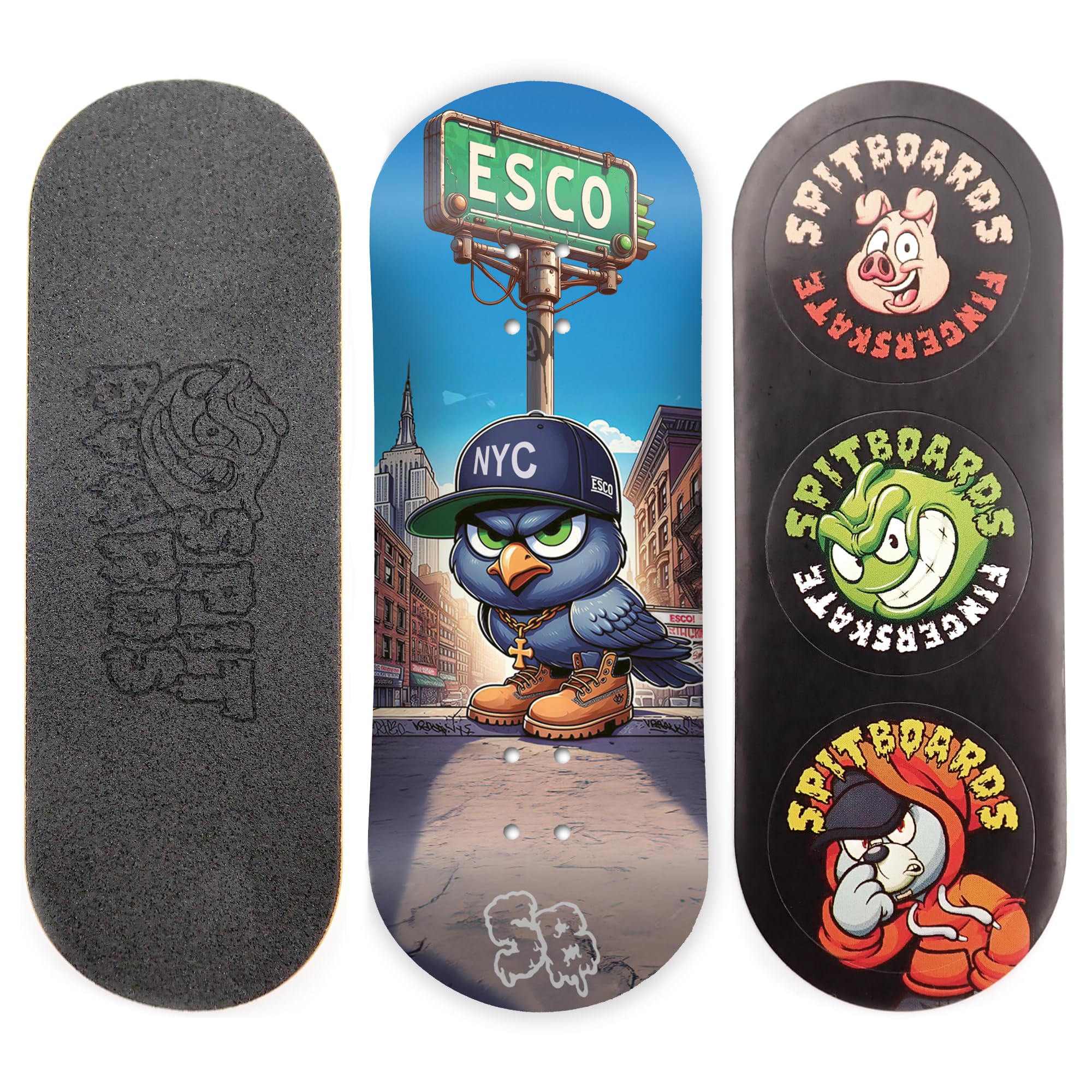 ESCO Spitboards 34mm Real Wood (5-Layers) Classic Popsicle Street Shape - 34x96mm Single Graphic (Real Wear) Optimized Concave