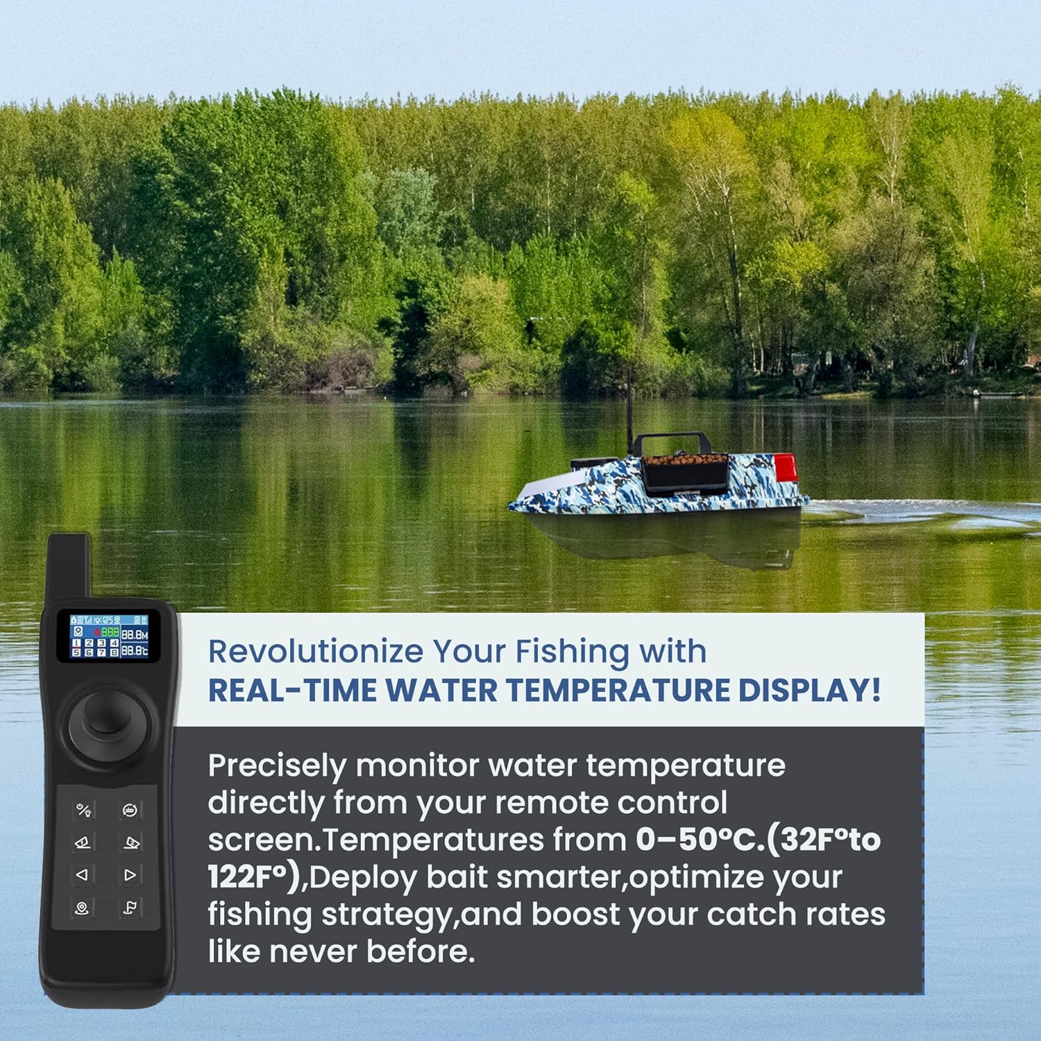 Bait Boat, The Latest RC Bait Boat with Water Depth & Temperature Detect, Auto-Return GPS Boat, 546yds Control, 3 Bait Tanks. 4H w/Extra Battery for Lake & River Fishing