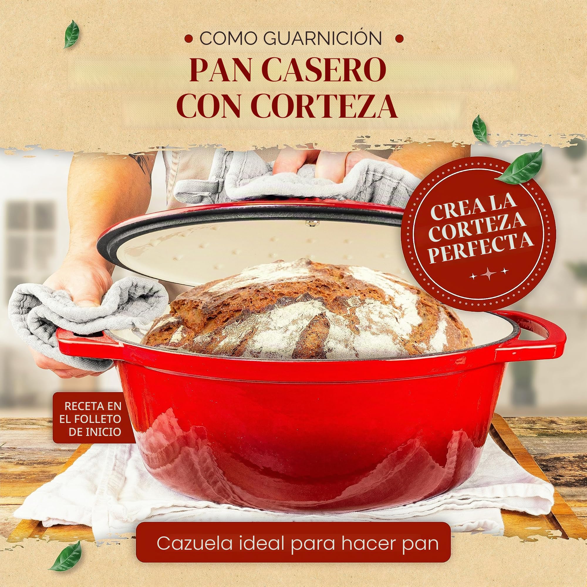 KRUSTENZAUBER Cacerola de hierro fundido con tapa, 33 cm, apta para horno, incluye tenedor de carne, 6 l, esmaltado, olla XL de hierro fundido, olla ideal para cocinar Kazan, para inducción, ovalada