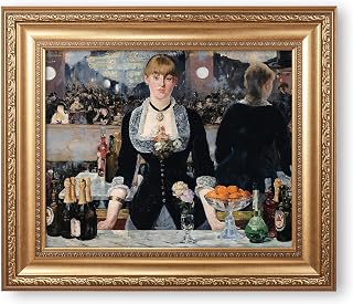A Bar at the Folies-Bergère by Édouard Manet Framed Size:22x26 inches,Image Size:16x20 inches,Gold Frame The World Classic Art Reproductions,Wall Art for Home Decor