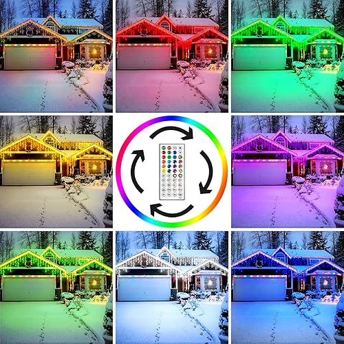 Miniatura 3 de Guirnalda de luces de Navidad impermeables para exteriores con temporizador, 11 modos para decoración del hogar y fiestas navideñas (RGB, 504 LED de