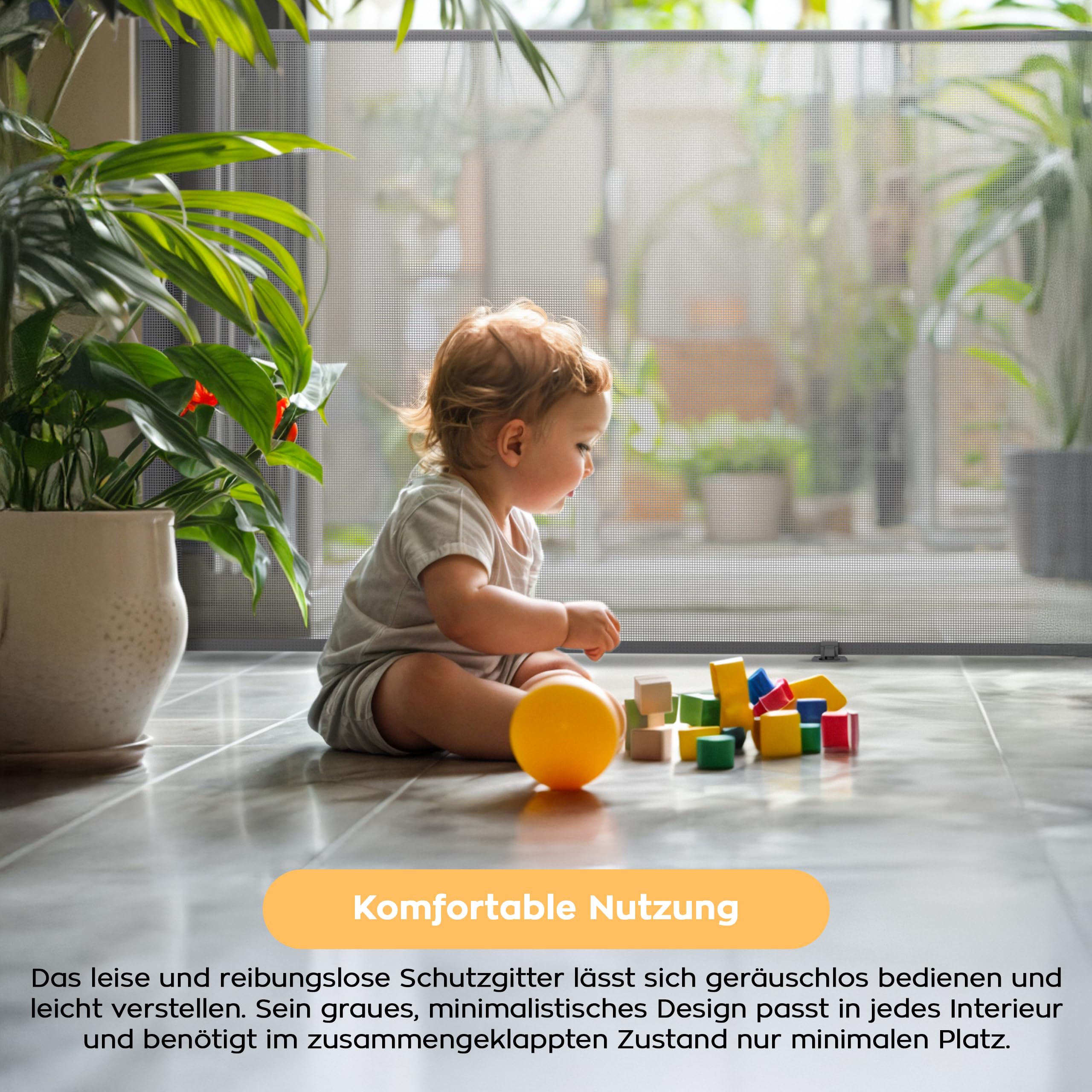 TULANO Guardian Treppenschutzgitter ausziehbar 5-180 cm, Höhe 86 cm, Grau | Extra breites Türschutzgitter für Kinder & Haustiere, Einhandbedienung, sicherer Kinderschutz für Treppen & Türen