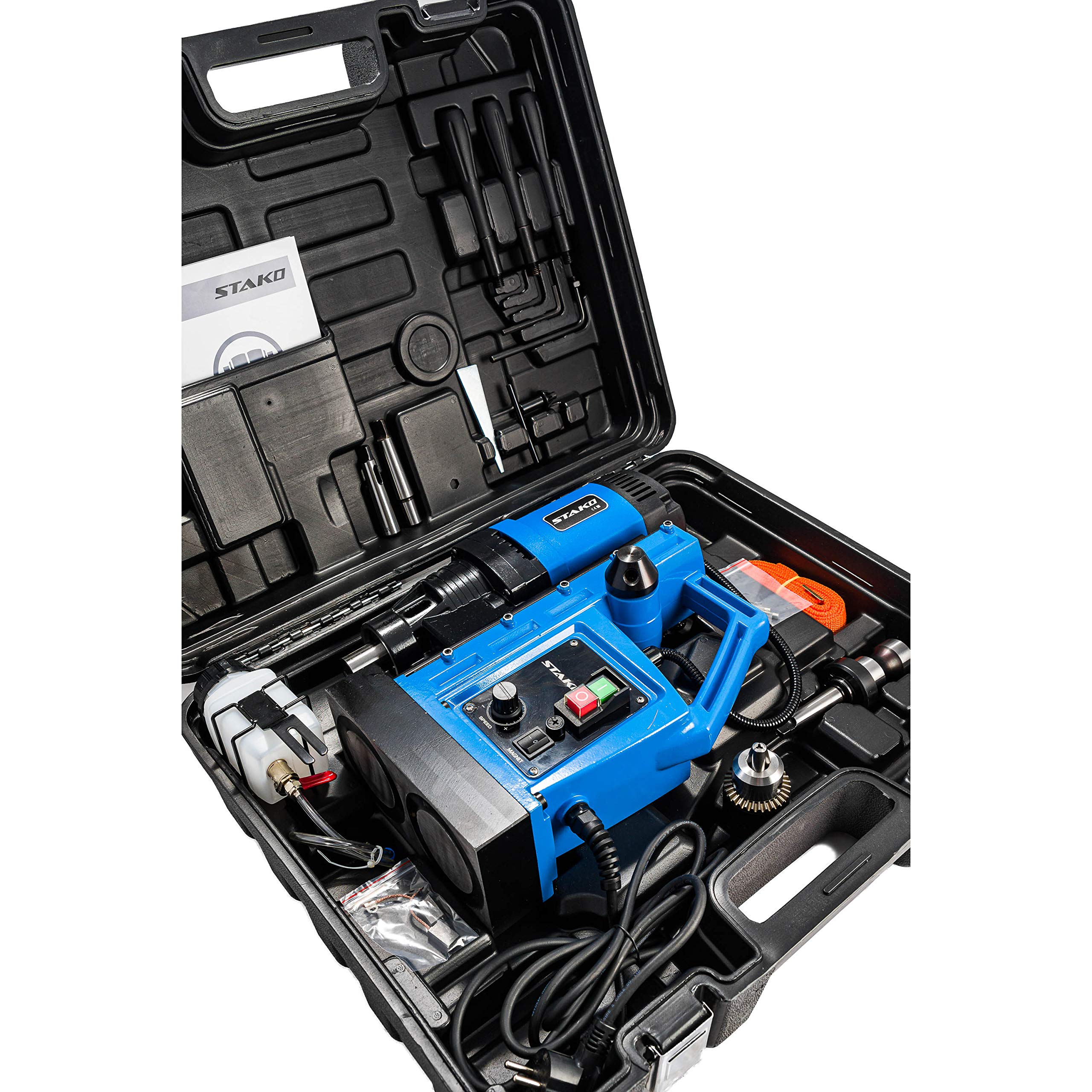 STAKO SCY-2800RE - Taladro magnético (máx. 80 mm, 2050 W, con maletín, fuerza magnética 17000 N, 17 kg, 17 kg, para trabajar metales con portabrocas, juego 1)