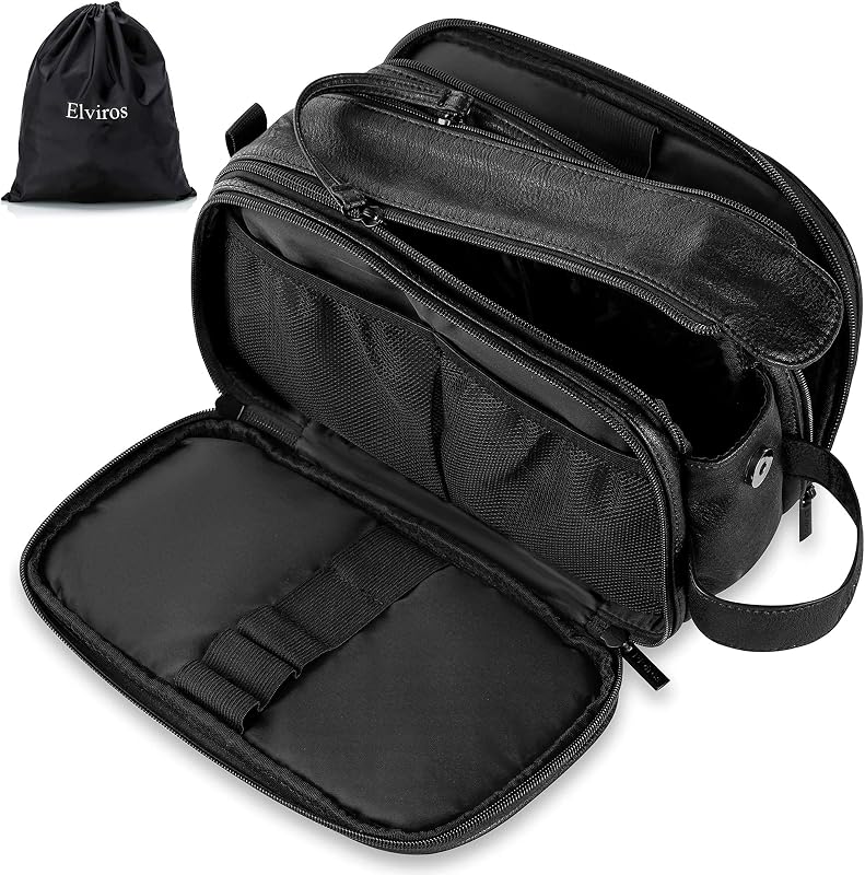 Necessaire de viagem Elviros em couro sintético PU com zíper, preta