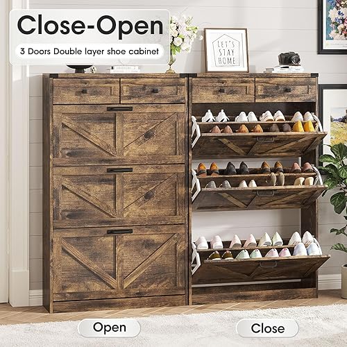 Miniatura 5 de Zapatero con 3 cajones abatibles y 2 cajones, armario independiente de almacenamiento de zapatos para entrada, estante organizador estrecho y