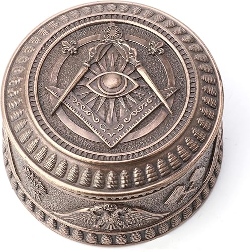 Veronese Design 2 3/8" alto ojo masónico de Providencia redondo baratija caja de baratija Escultura de resina Acabado bronce