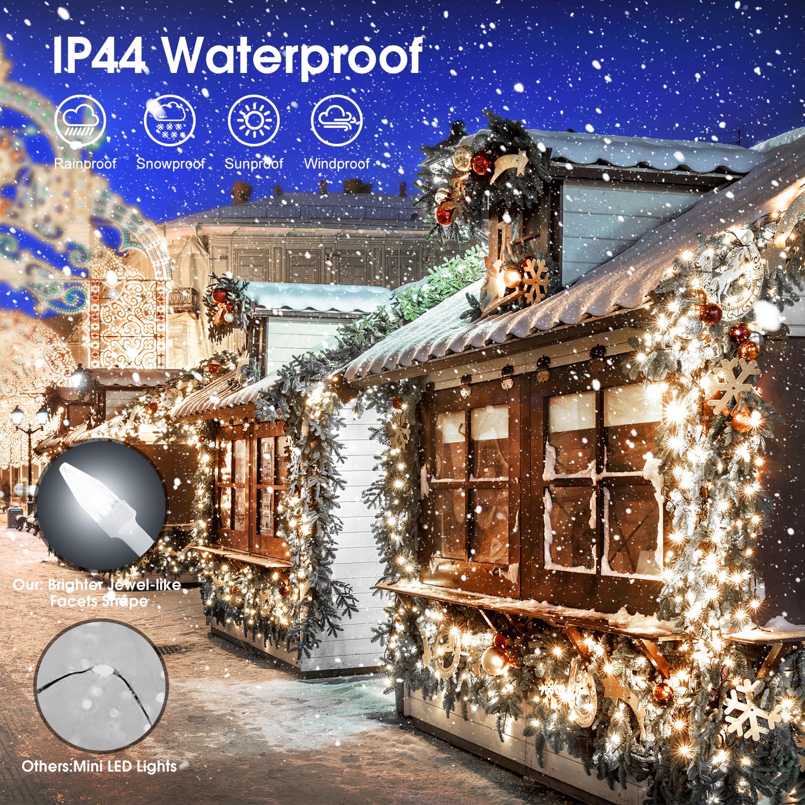 Lang Lichterkette Außen Strombetrieben,100M 800LEDs Mini Glühbirne Lichterkette Weihnachtsbeleuchtung Außen Innen Baum Lichterkette 8 Modi mit Fernbedienung, Timer,Wasserdicht(Weiss)