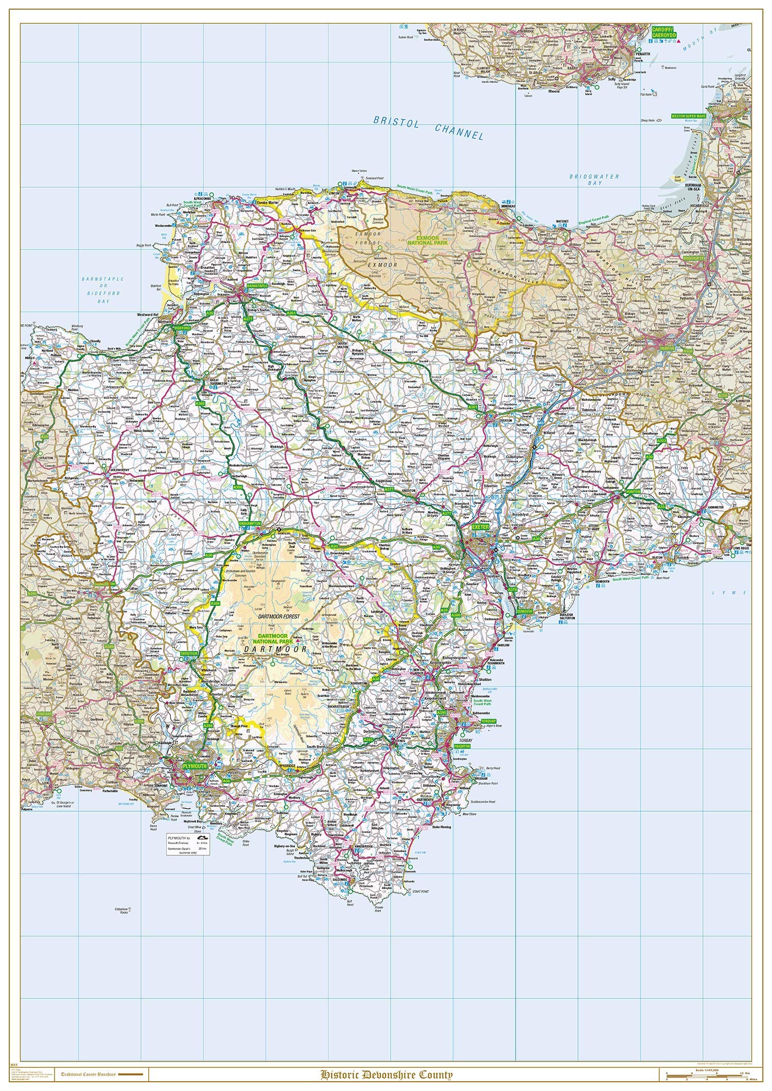 Historic Devonshire County Map-Plastic Coated
