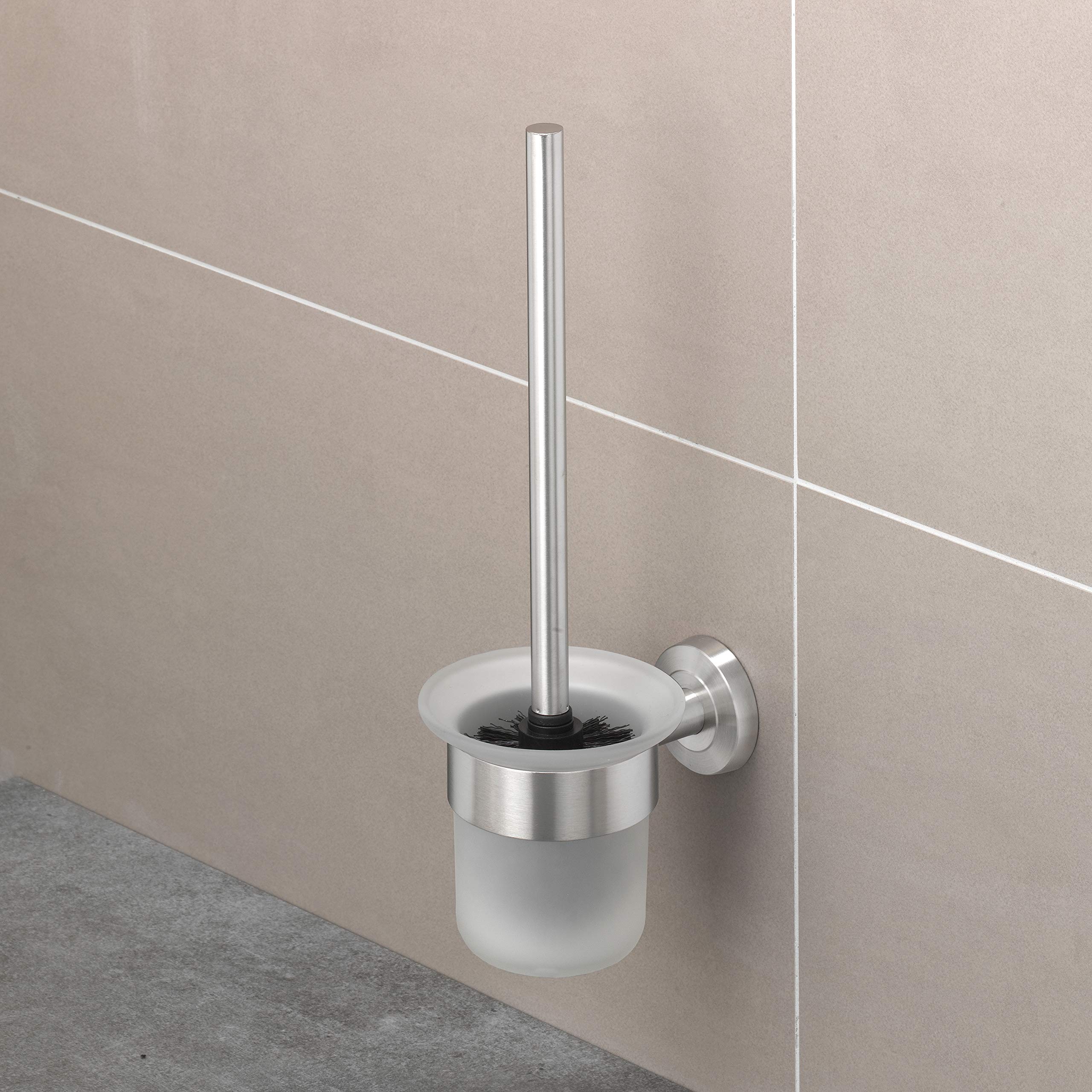 AMARE WC-Bürste mit Wandhalter, Silber, Glasbehälter