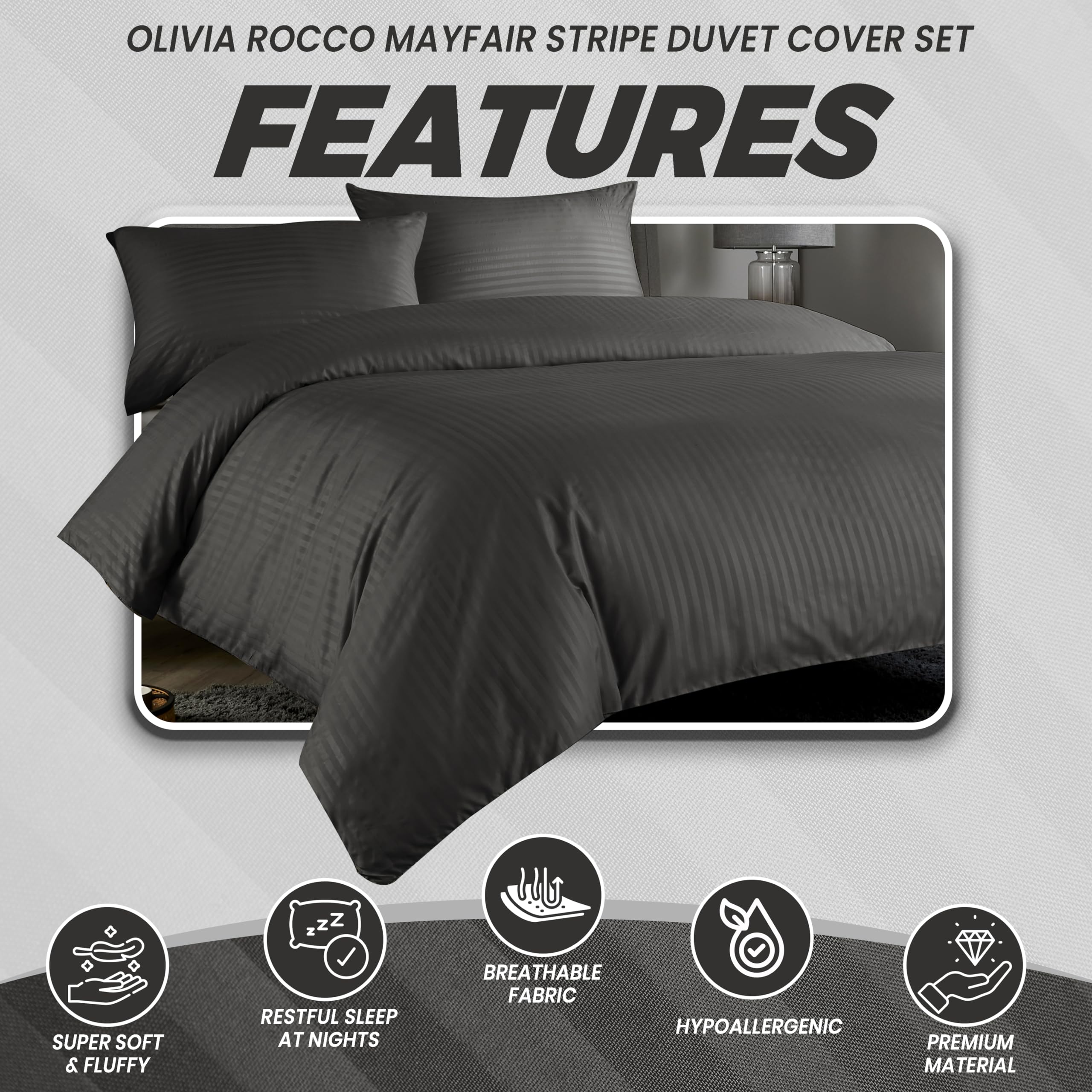 Olivia Rocco Mayfair Stripe Duvet Cover Set Easy Care Satin Stripes Comforter Reversible Bedding Quilt Covers With Pillowcases - Image 3
