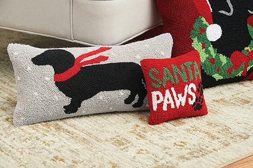 Miniatura 2 de C&F Home Almohada con gancho de perro salchicha de Navidad de invierno negro de 10 x 20 pulgadas, bufanda roja sobre fondo gris, 20 x 10 pulgadas,