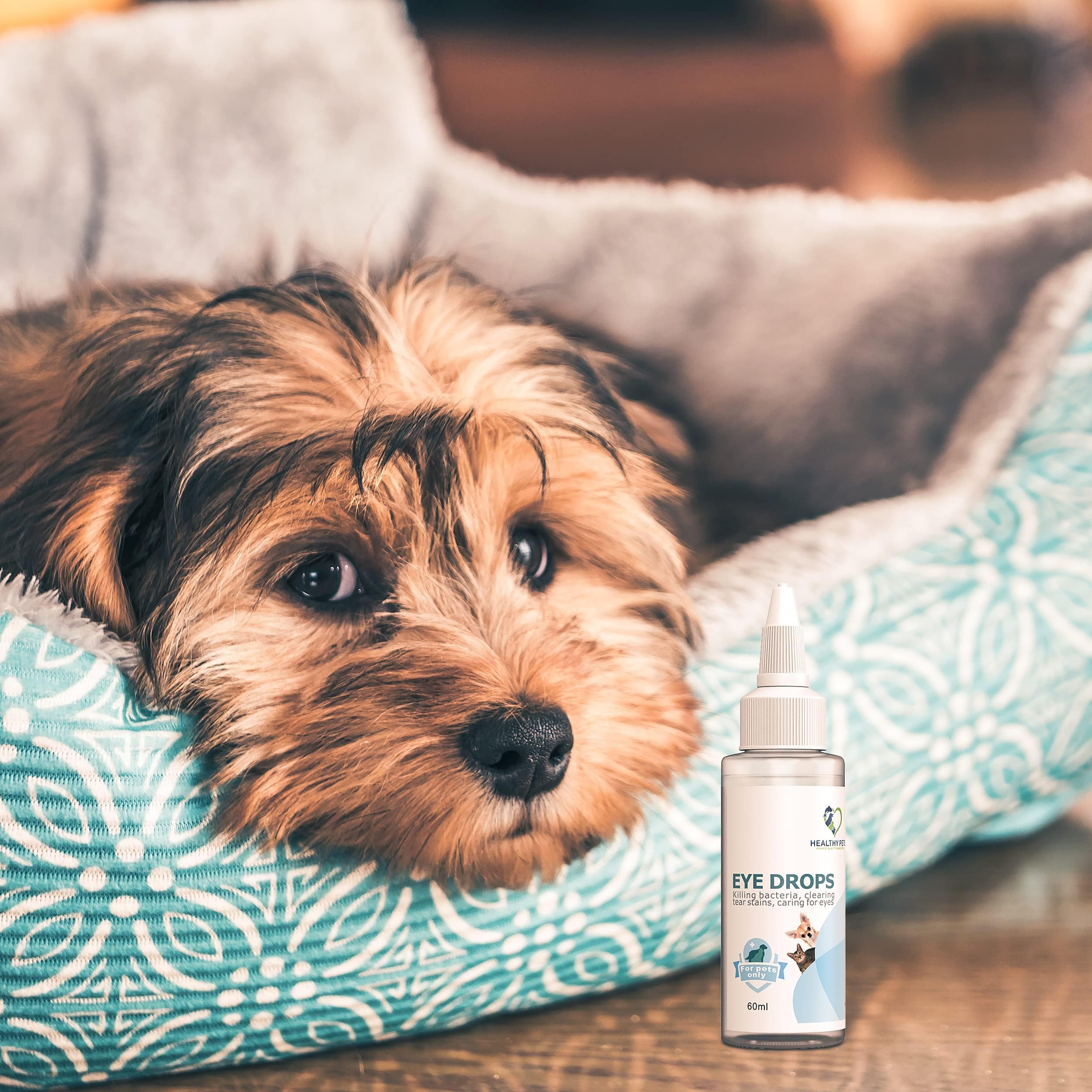 Healthy Pets Gotas para Ojos de Perros y Gatos 60ml - Lavado de Ojos Anti-inflamatorio para Perros y Gatos - Gotas para Infecciones Oculares - Loción Ocular Hidratante