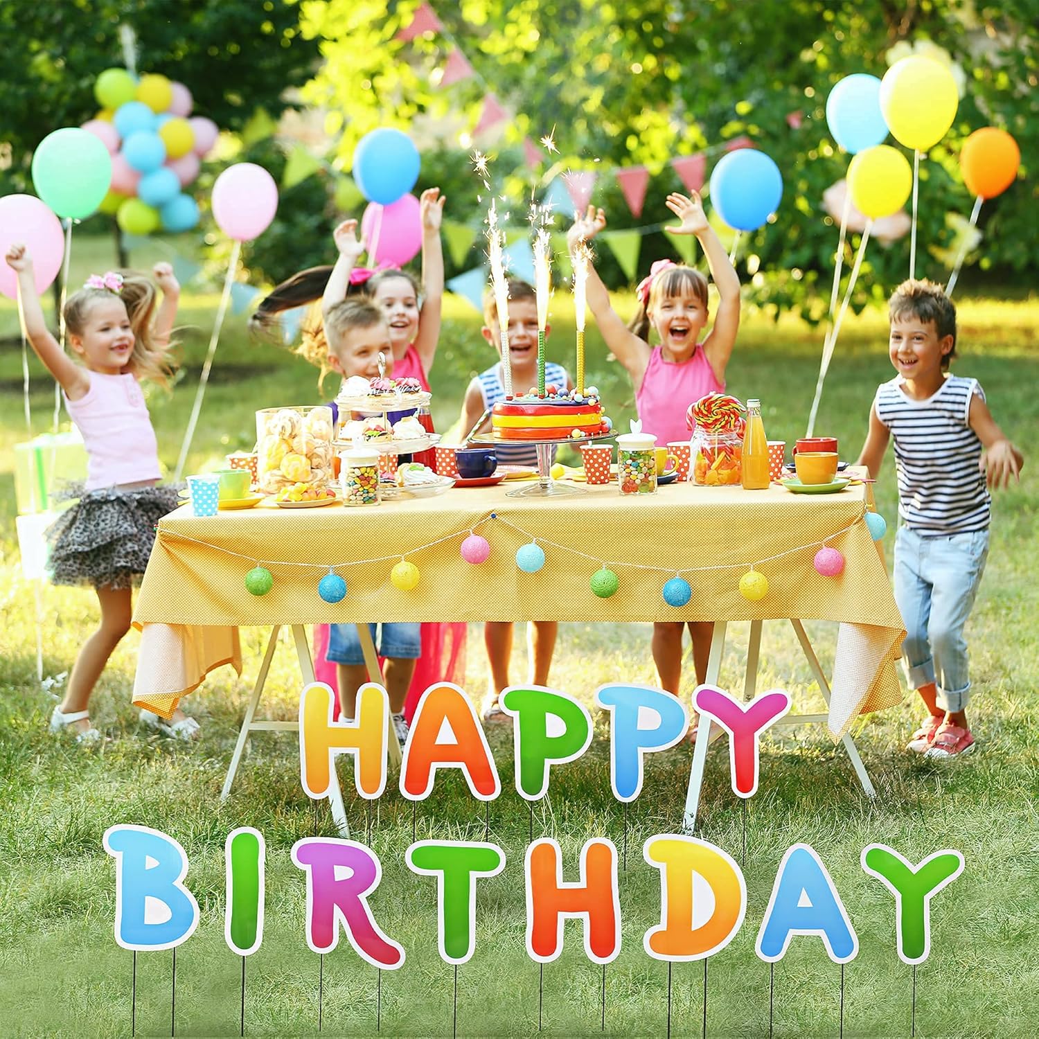 Birthday Yard Sign – 15” Large Colorful Happy Birthday Yard Sign for Birthday Decorations, Party Decorations, Durable & Weather-Resistant Yard Decorations, Happy Birthday Yard Sign with Stakes : Patio, Lawn & Garden