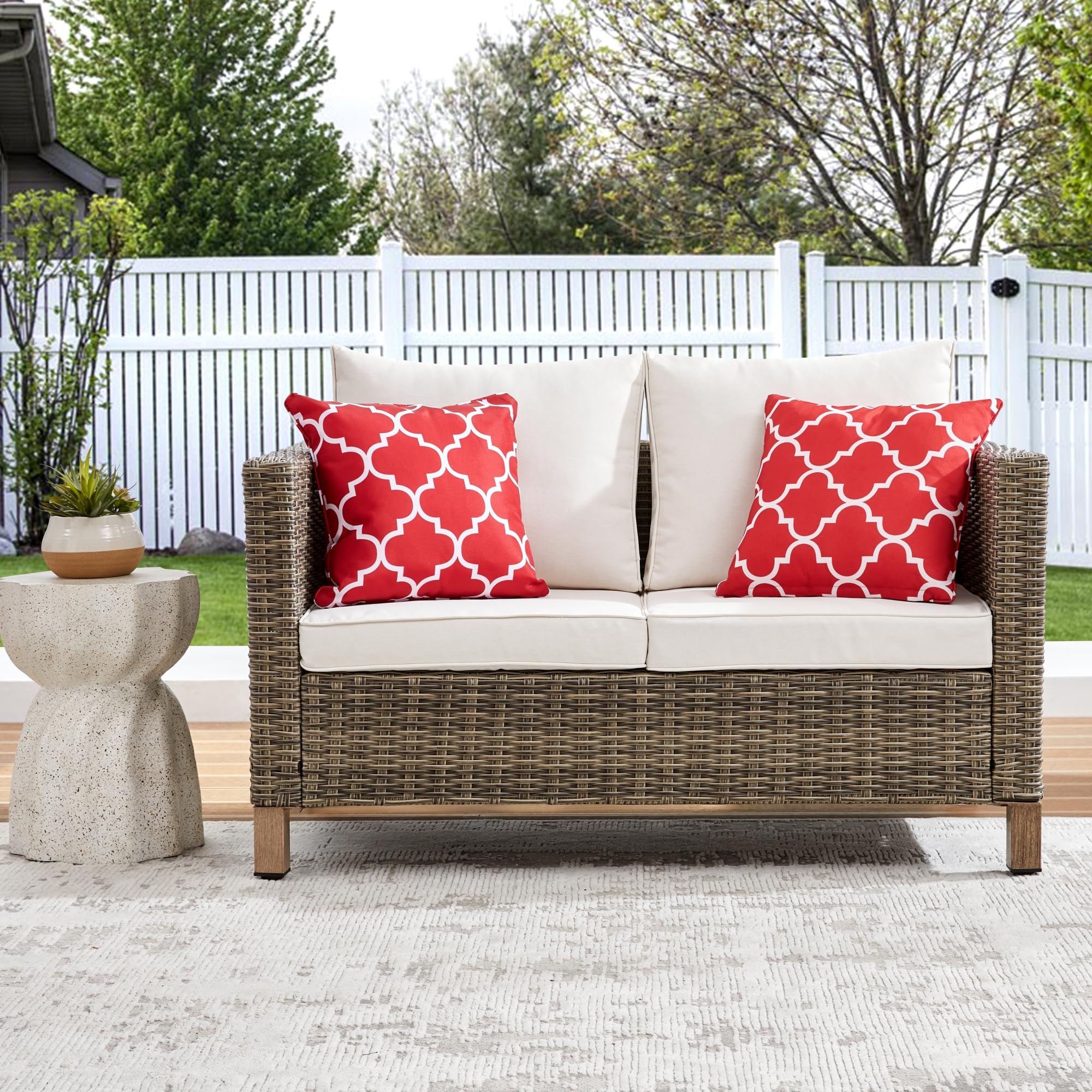 Outdoor PE Wicker Loveseat Sofa, All Weather Seater Small Patio Sofa with  Anti-Slip Cushions, Rattan Loveseat Couch Outdoor Furniture