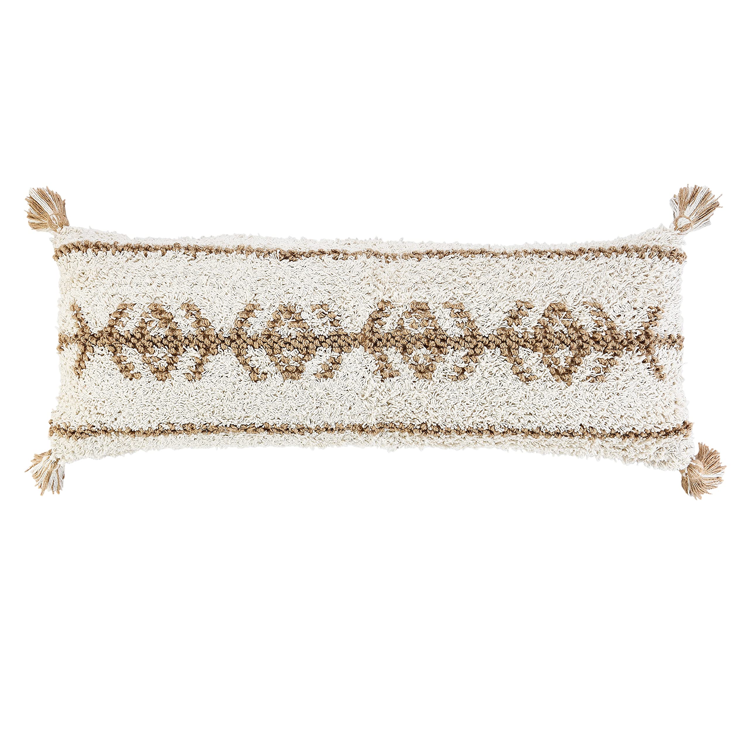 Trade AMOx Bay Hand-Woven White/Tan Tribal Cotton Blend Pillow Cover,14" x 36"