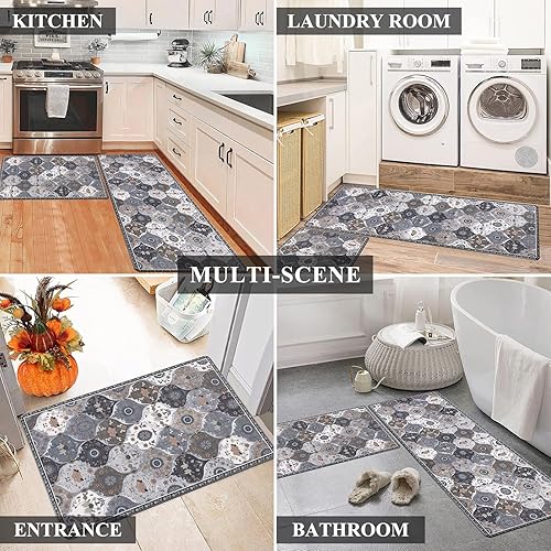 Miniatura 7 de Bsmathom Juego de 2 tapetes acolchados antifatiga para cocina de granja, antideslizantes, tapetes de cocina cómodos, impermeables, juego de