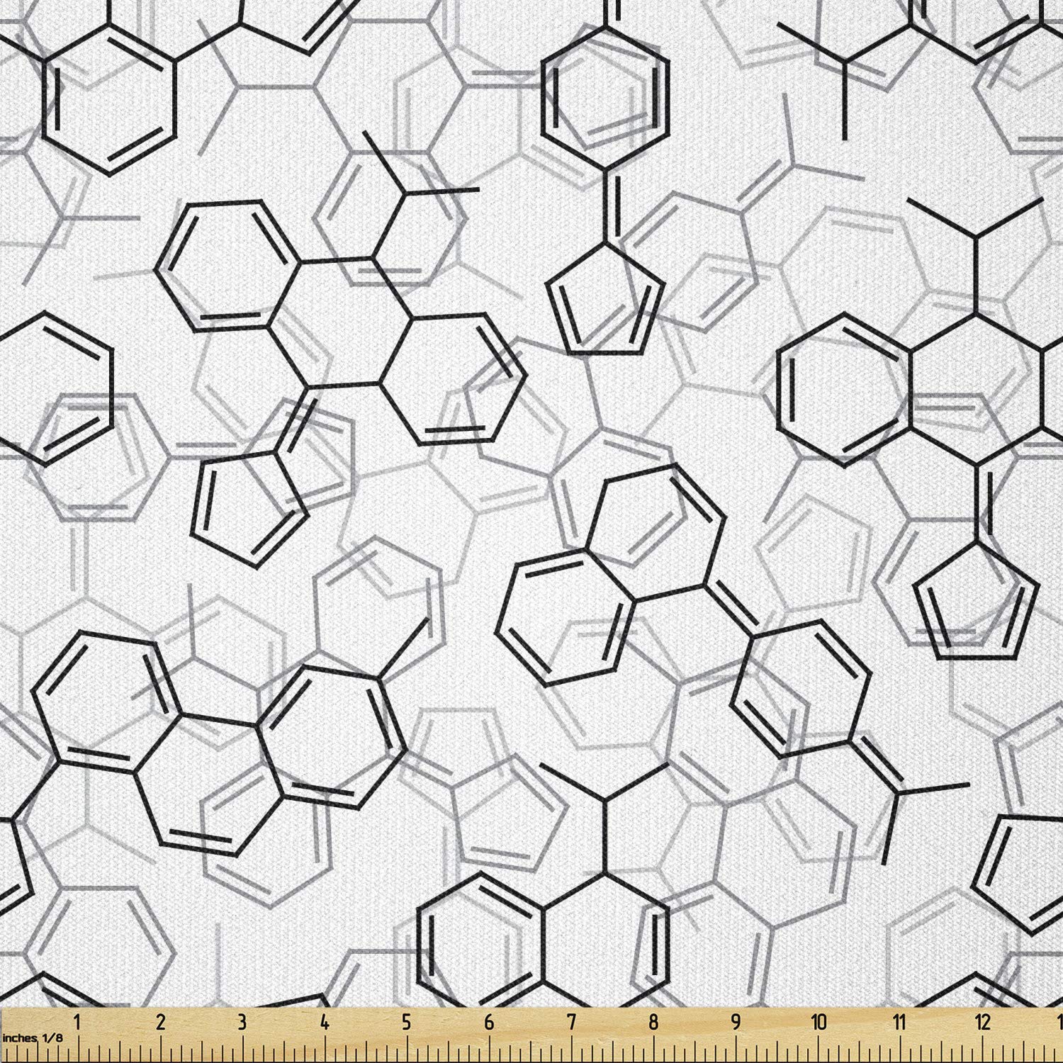 Lunarable Science Fabric by The Yard, Monochrome Arrangement of Complex Microscopic Structures Chemistry Theme, Stretch Knit Fabric for Clothing Sewing and Arts Crafts, 1 Yard, Grey Black and White