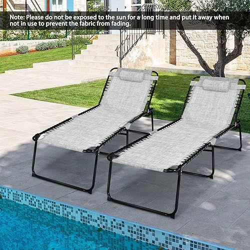 Miniatura 4 de Tangkula Widen - Sillón plegable y reclinable, portátil con 4 posiciones de respaldo, 2 posiciones de patas, almohada, silla de playa para tomar el