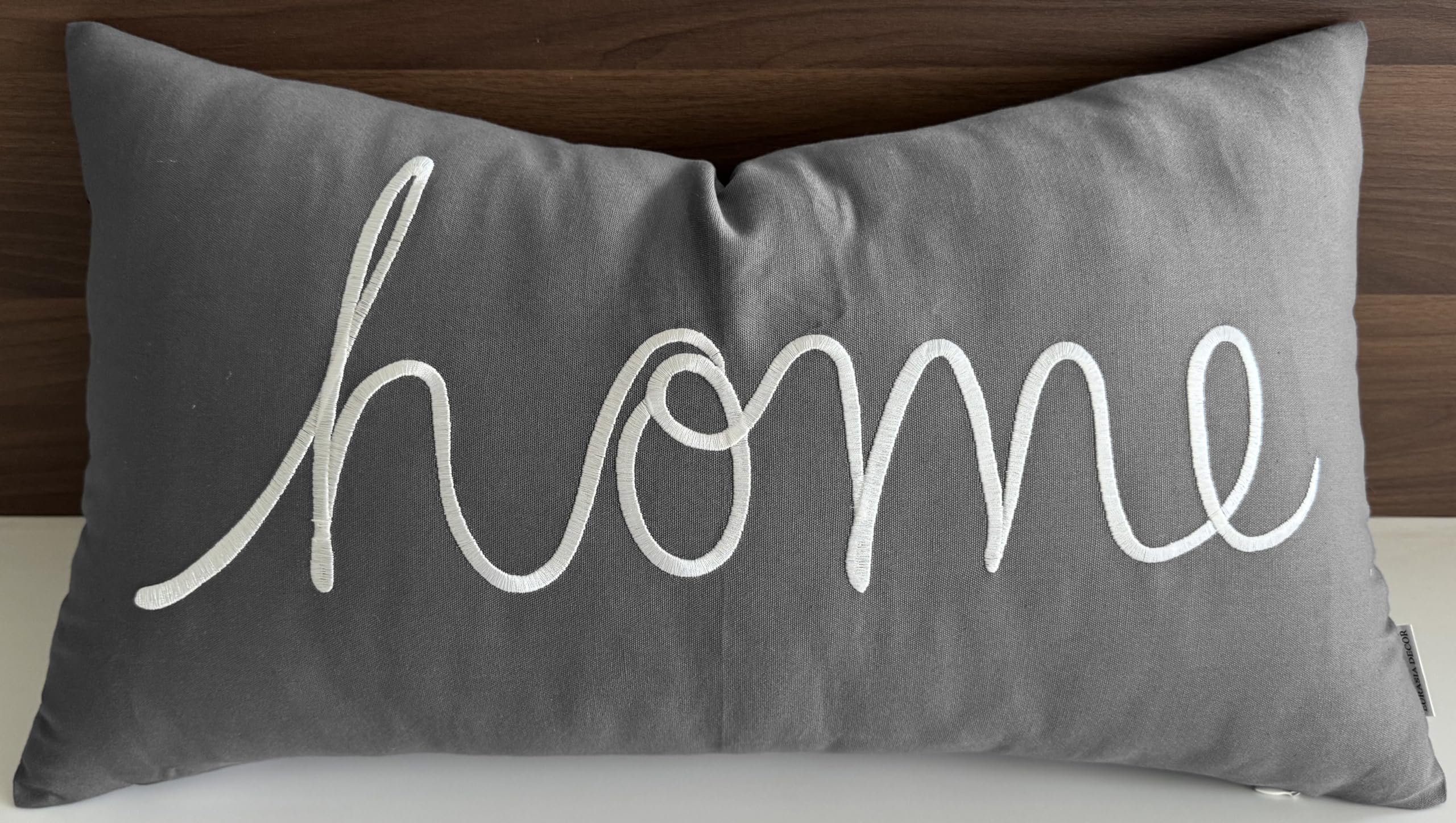 EURASIA DECOR Home Sentiment Embroidered Decorative Lumbar Pillowcase - Housewarming, Living Room, Couch, Bedroom - 14x24 Inches, Dark Grey