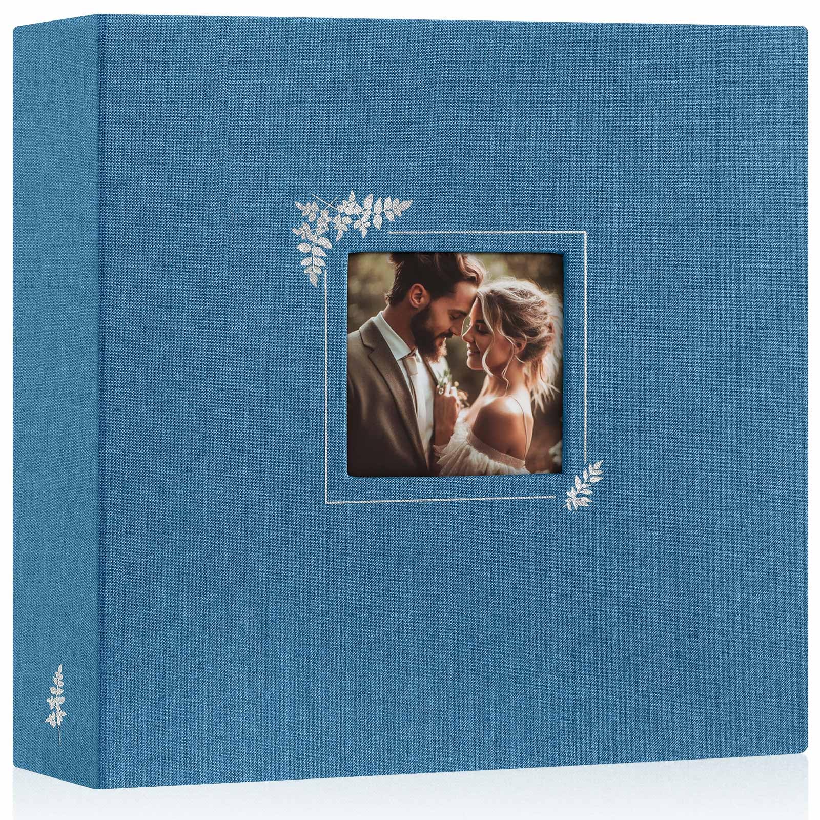 Lanpn Photo Album Scrapbook 12x12, Linen Cover Window Design Top Load 3 Ring Folder Binder Travel Photobook Photo Book 12 x 12 inch with 30 Plastic Sleeves 60 Pages (Blue)