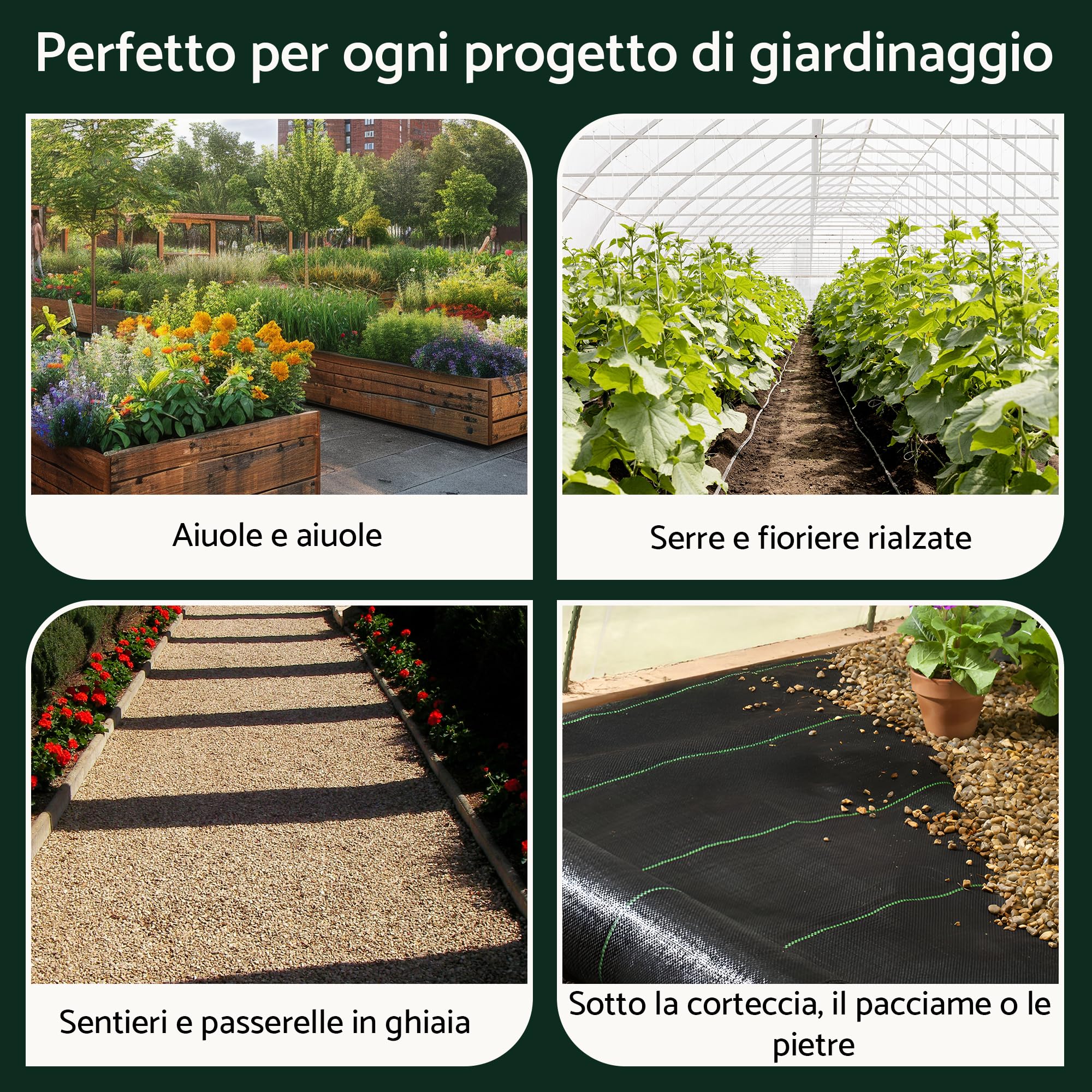 GARDENIX Telo anti-erbacce con 50 ancore 16m² (1,6m x 10m) - Permeabile all'acqua 110g/m² - Nero resistente ai raggi UV, tessuto anti-erbacce, protezione del suolo, tessuto sottoscocca