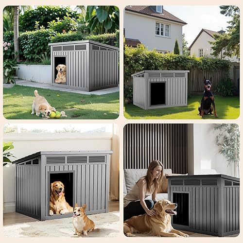 Miniatura 7 de DRATO Casa para perros tanto para interiores como exteriores, con techo resistente a la intemperie, pisos extraíbles para perros medianos a grandes,