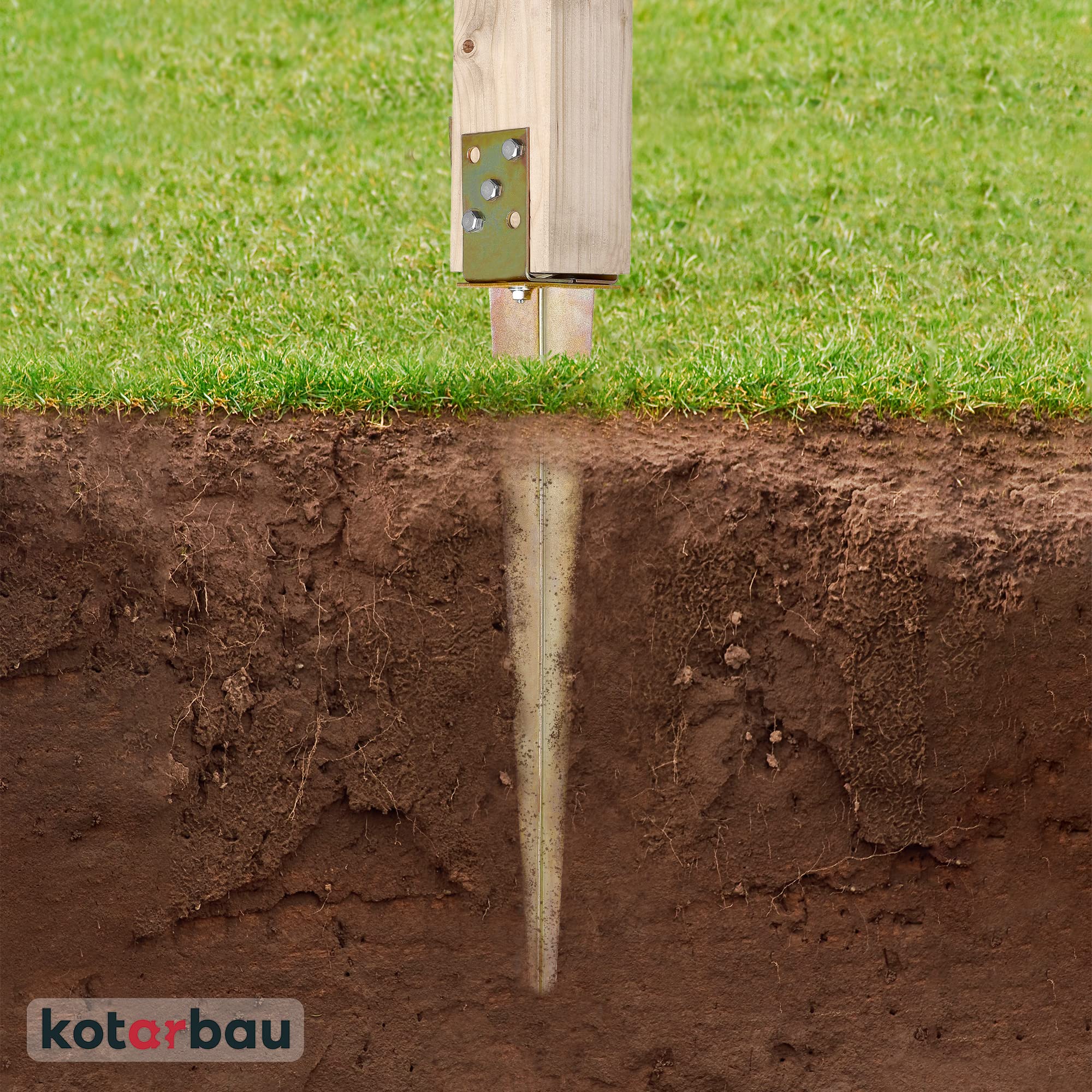 KOTARBAU® 4 pz. Supporto per Pali in Legno - 0-125 mm - Acciaio Zincato - 70 cm - Porta Palo Legno - Dorato- Ancoraggio Regolabile Per Pali - Staffa a U - Fissaggio Staffa a Terra