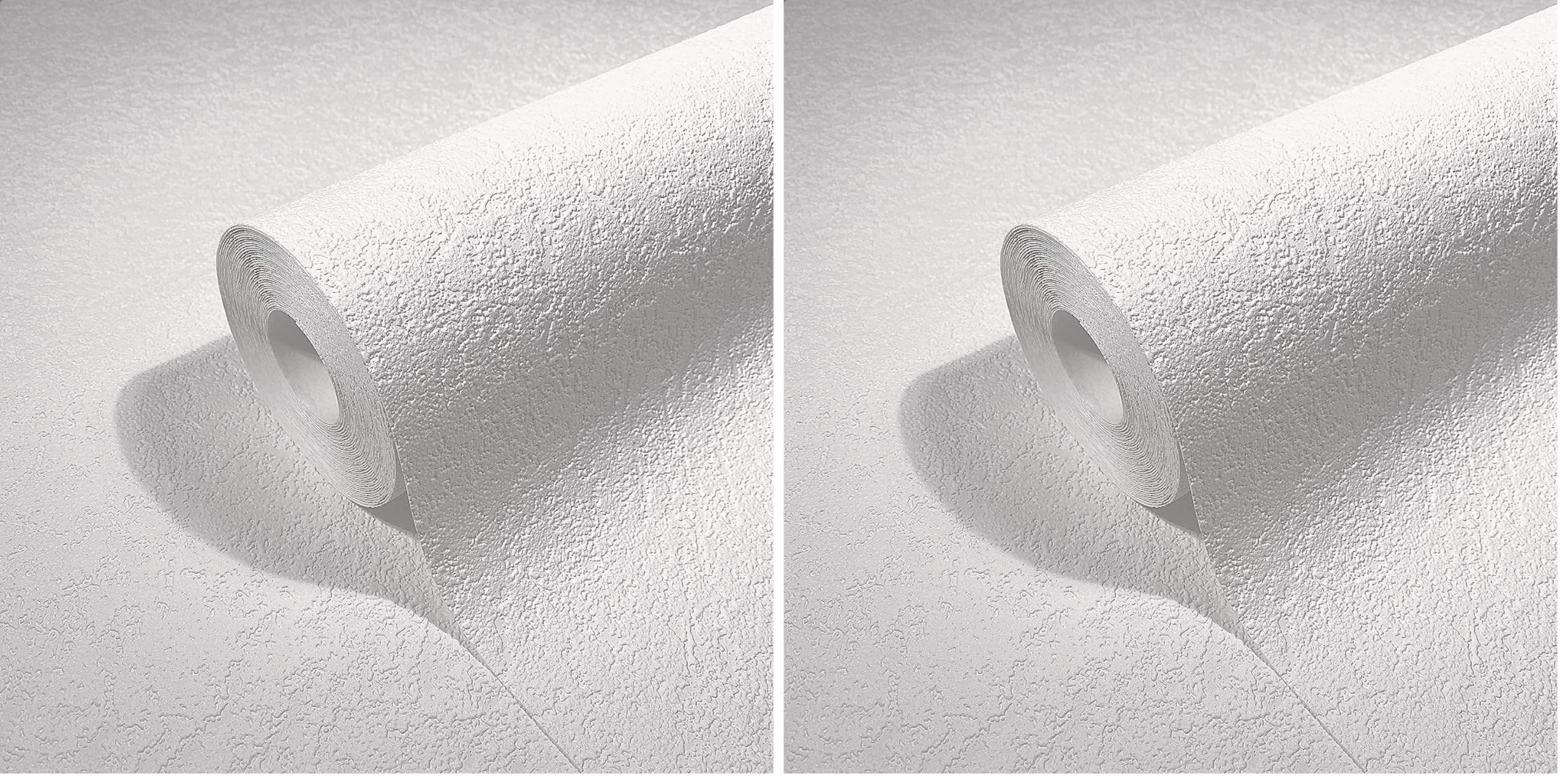 marburg Papel pintado pared blanco textura gotelé para salón o dormitorio, fabricado en Alemania, 10,05 x 0,53 m, color blanco (Paquete de 2)