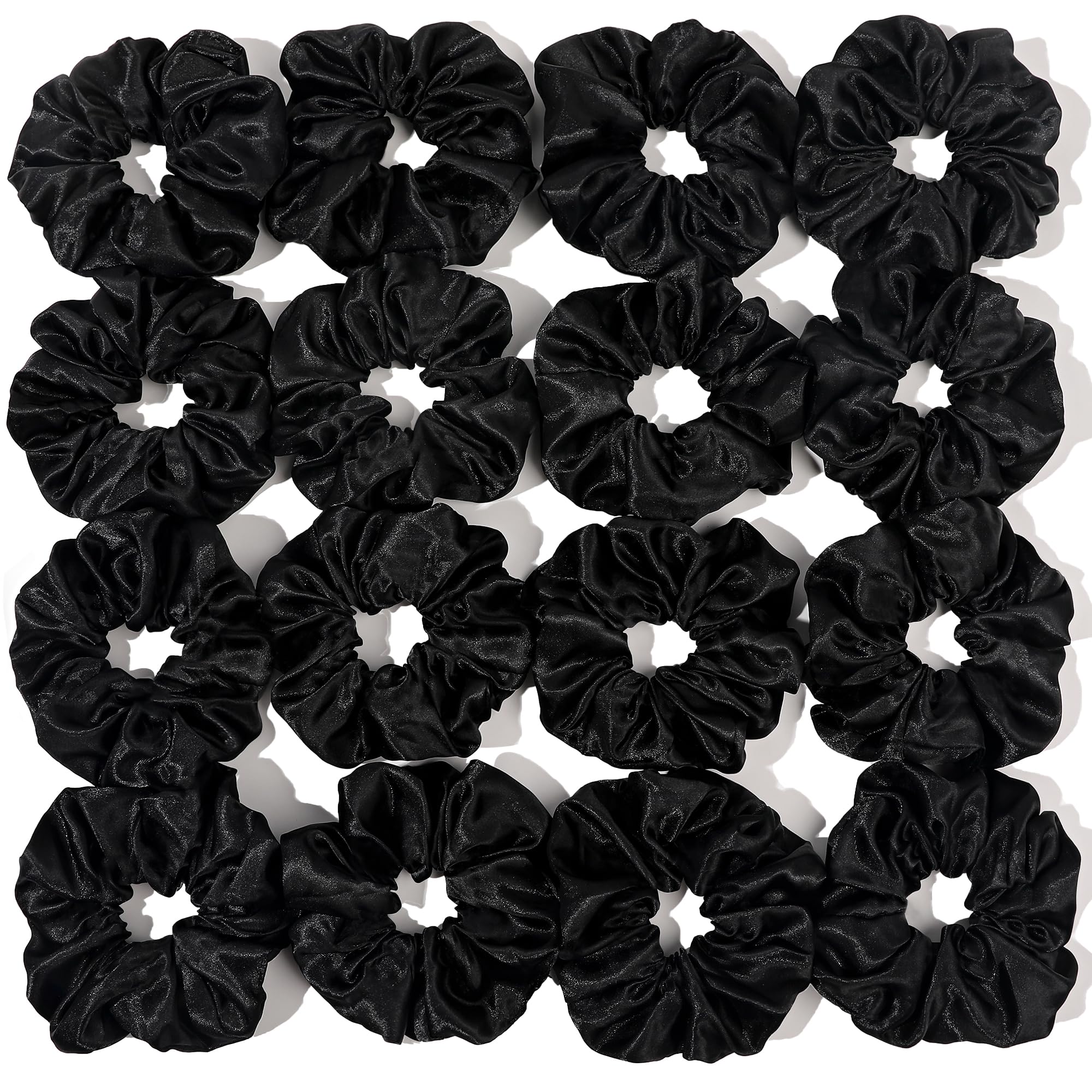 16 Pcs Scrunchies for Women - Black Satin Silk Scrunchies for Girls Hair Ties Elastics Bands Ponytail Holder Hair Accessories