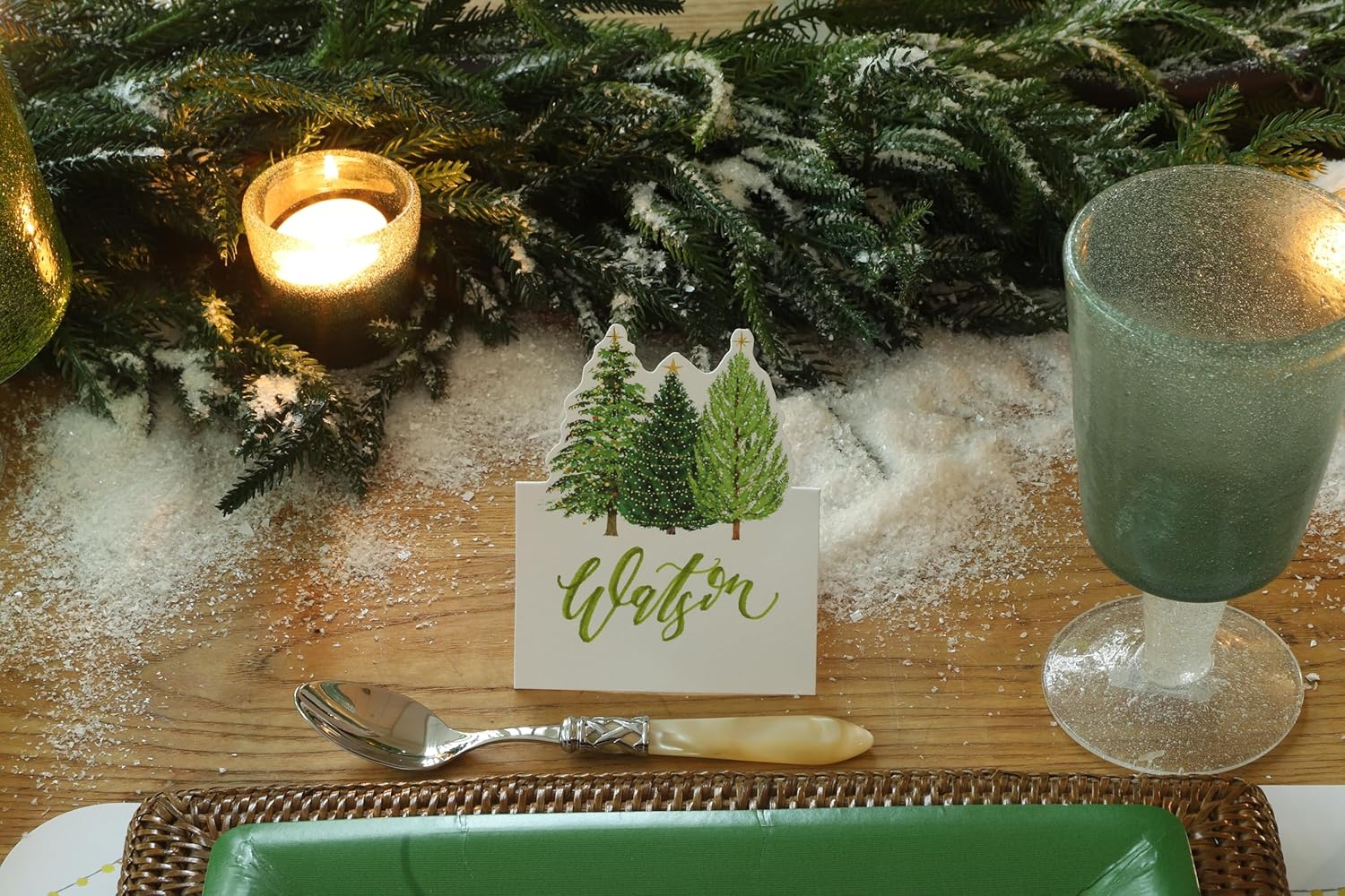 Caspari Christmas Trees with Lights Die-Cut Place Cards - 40 Count