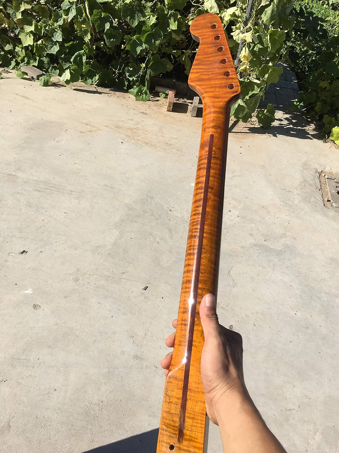 Yinfente Roasted Flame Maple Electric Guitar Neck 21 fret 25.5 inch Vintage Glossy Yellow Pearl Dot Inlay DIY Guitar Replacement DIY guitar project (yellow)