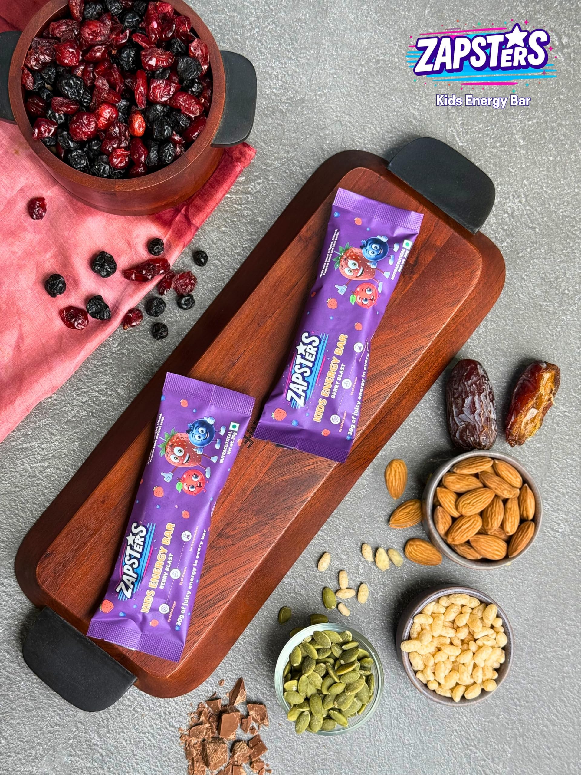 Zapsters Kids Energy Bar | Plant Based Snack | No Added Sugar | Gluten Free | No Palm Oil & Preservatives | Vegetarian | Berry Blast Flavor | Box of 6 (30g Each) — Amazon image 4
