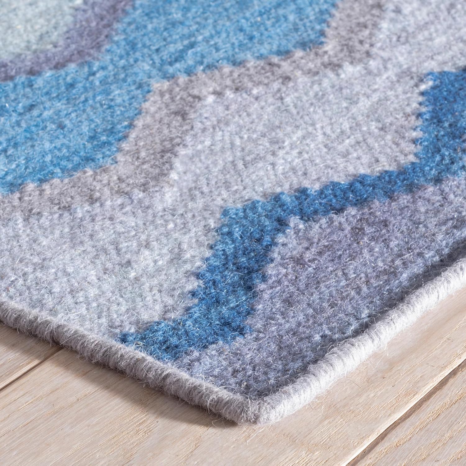 Dash and Albert Safety Net Blue Handwoven Wool Rug, 2 X 3 Feet, Multi Geometric Pattern - Premium Luxury Hotel Quality Soft Breathable Hypoallergenic Machine Washable Easy Care All Season