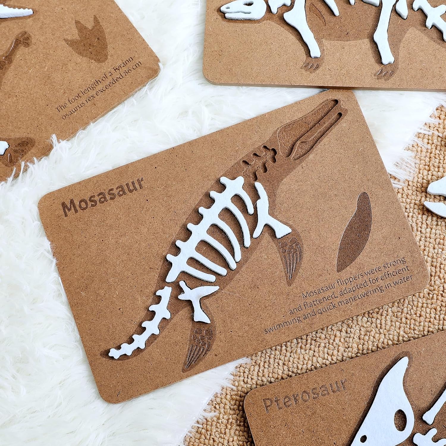 IEATFO Dinosaur Felt Skeleton Puzzle Set - Mosasaur, Pterosaur, Stegosaurus & T-Rex, Dinosaur Fossil Puzzles 4 High Density Fiberboard - Montessori Educational Toy for Kids 3+
