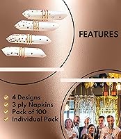 Vista 4 de Paquete de 100 servilletas doradas – 4 diseños surtidos – Servilletas de cóctel de 3 capas plegadas de 5 x 5 pulgadas, servilletas de bar