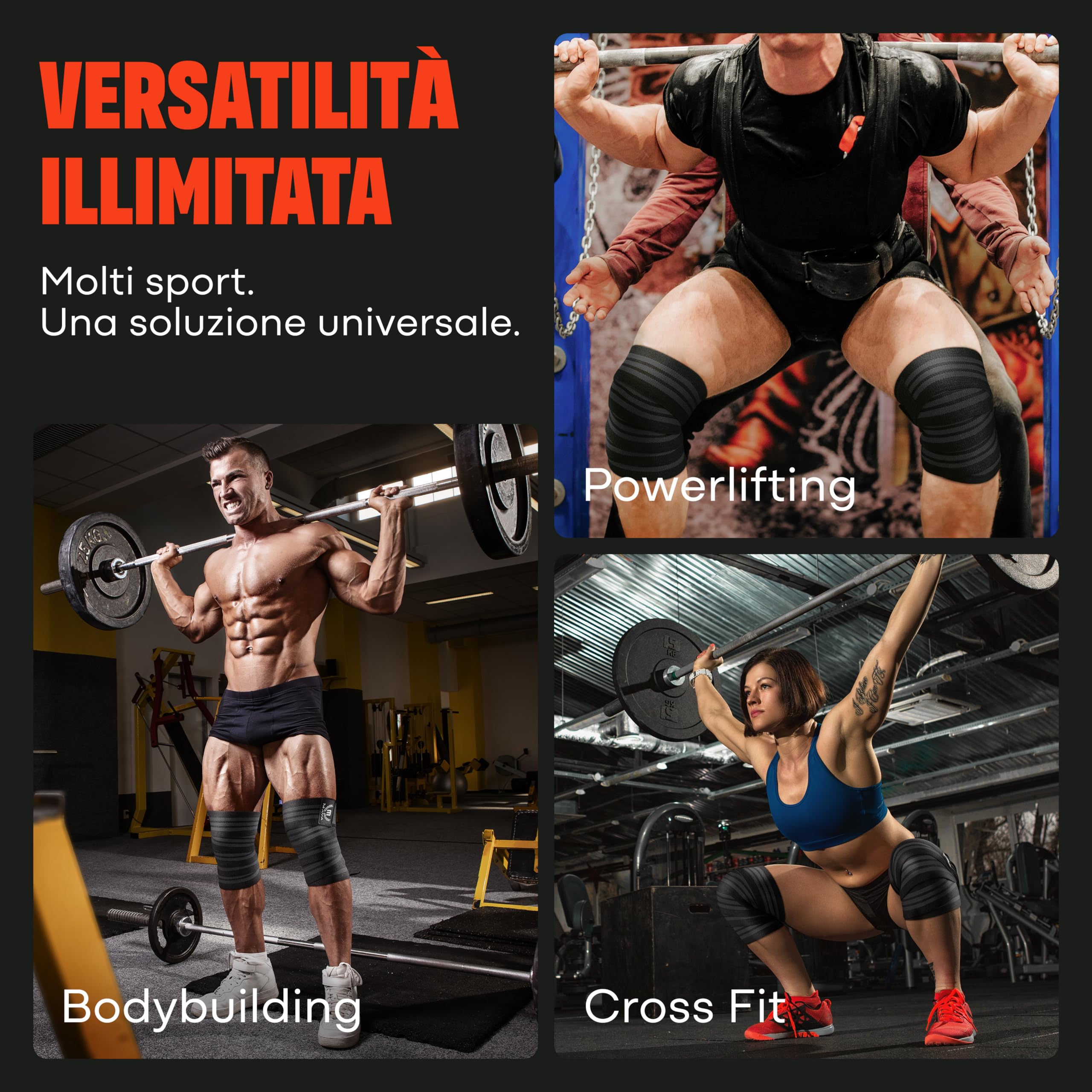 Mava Fasce per Ginocchia (Coppia) per Uomini e Donne - Ginocchiera Sportiva ed Elastica per Palestra - Compressione da 183 cm