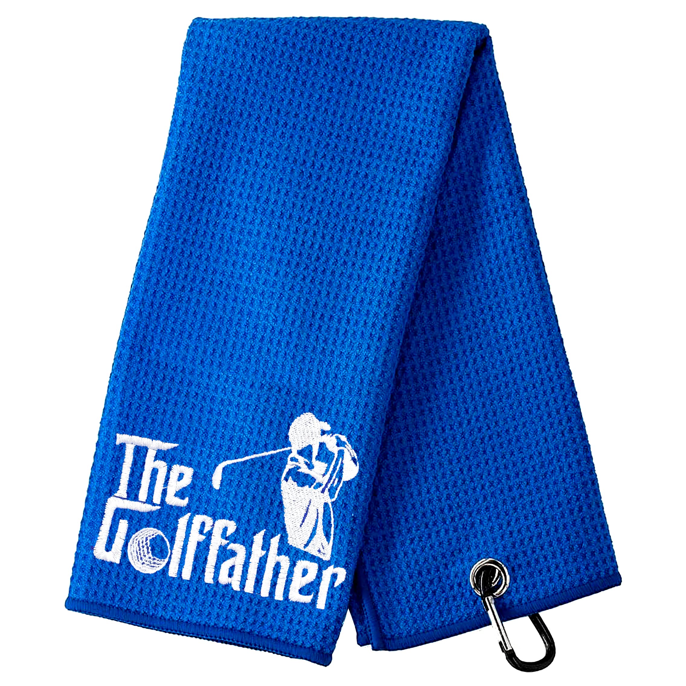 Funny Blue Golf Towels - The GolfFather Embroidered Golf Towels for Golf Bags with Clip, Golf Accessories for Men, Dad, Boyfriend, Coworker, Golf Fan, Birthday Christmas, Retirement Gifts