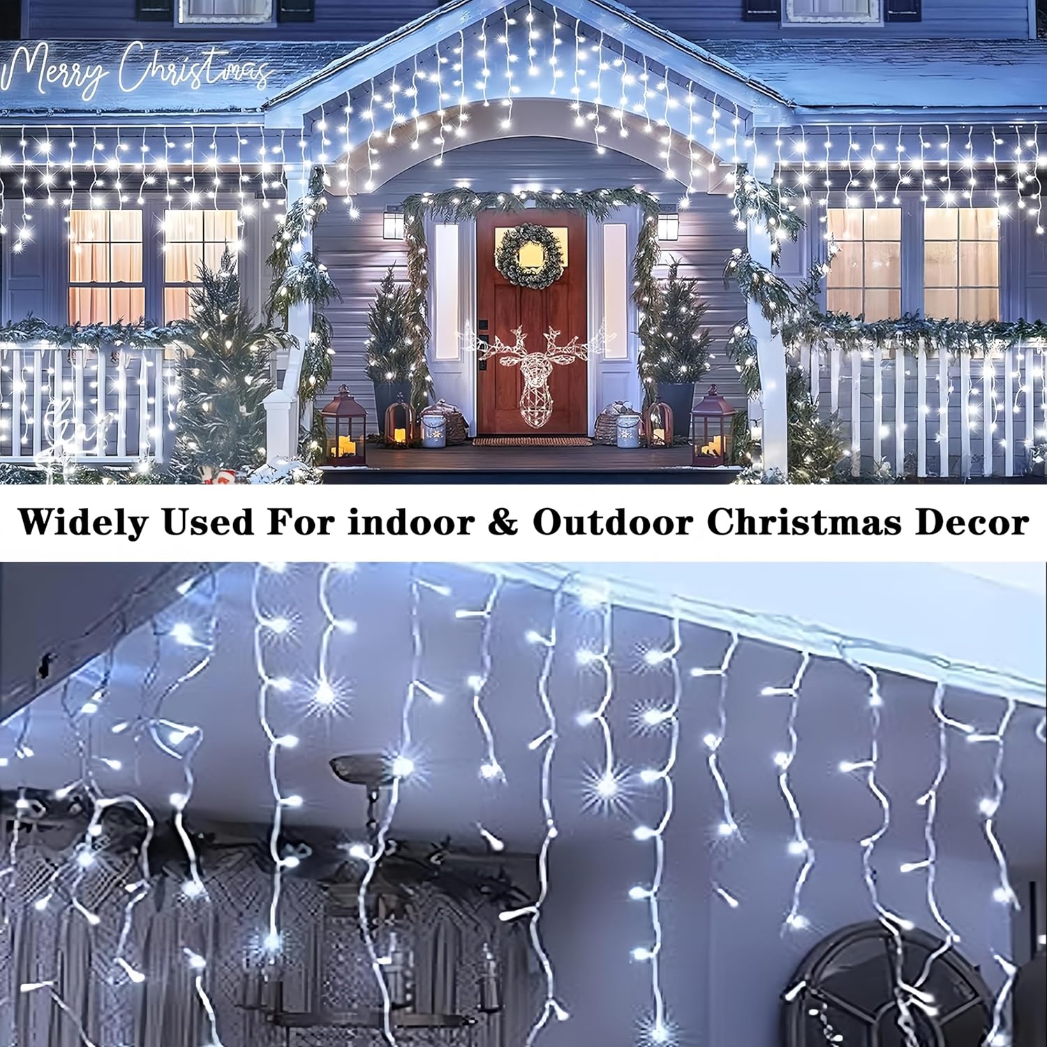 Upgraded 640LED Solar Christmas Icicle Lights Outdoor Waterproof,60+16FT 13 Modes & USB Rechargeable Solar Powered Icicle Light for Roof House Yard Christmas Outdoor Decoration (Cool White)