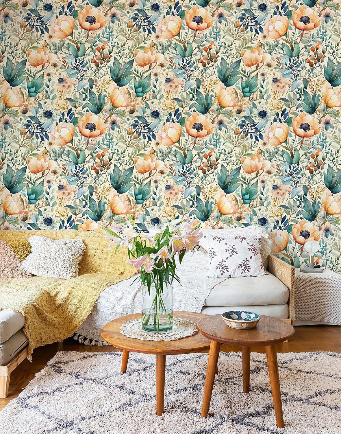 Peel and Stick Wallpaper Vintage Floral Removable Boho Wallpapers for Bedroom Bathroom Renter Friendly Wallpaper Floral Leaf Contact Paper for Home Decor 17.5 x 118 in