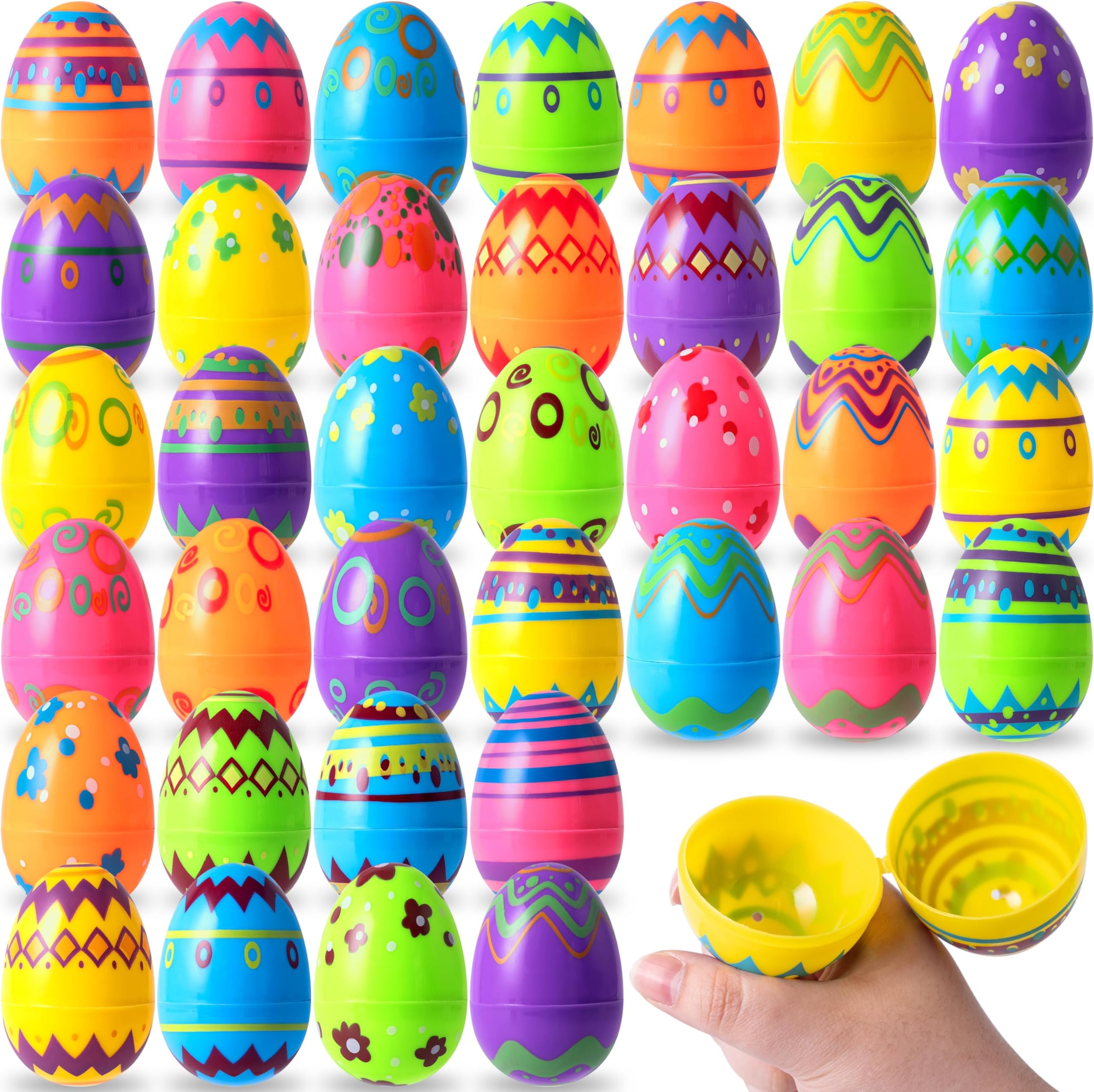 JOYIN 36PCS 3.15" Printed Easter Eggs, Empty Fillable Colorful Plastic Eggs B...