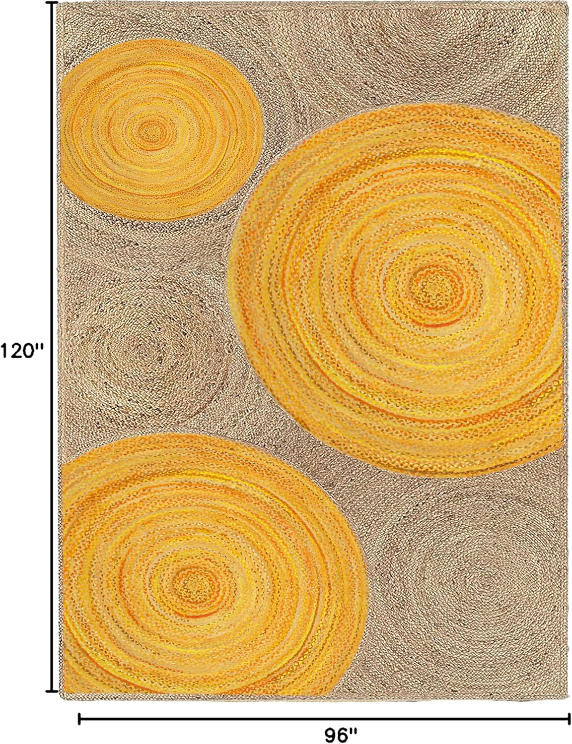 Premium Quality Jute Rug 10x18 Feet Area Rug Natural Fiber Jute Rugs Thick 0.27" Geometric Yellow Chindi Rugs for Living Room Kids Room Home/Office Decor Carpet