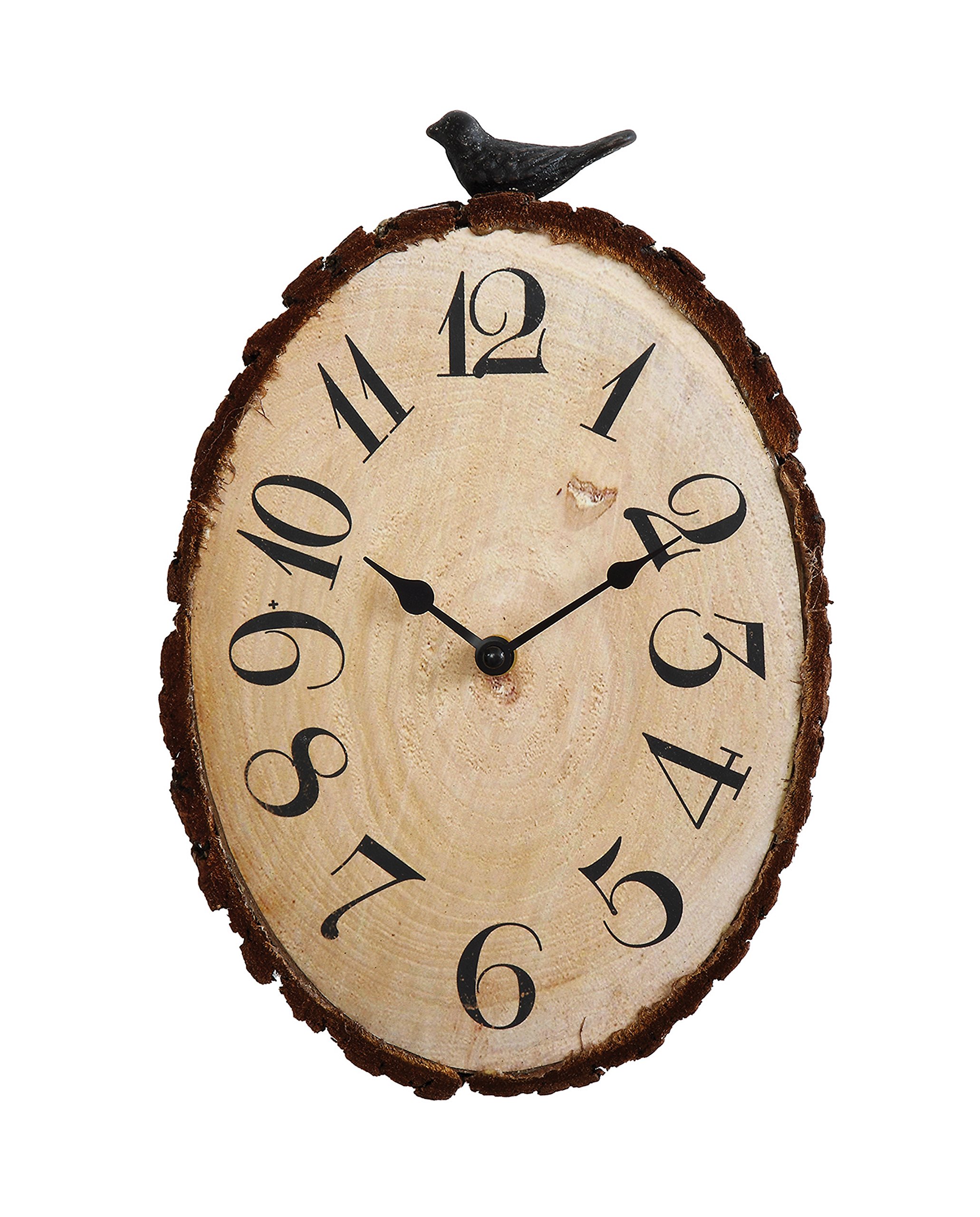 Buy Creative CoOp Wall Clock on Slice of Fir Wood with Bird on Top