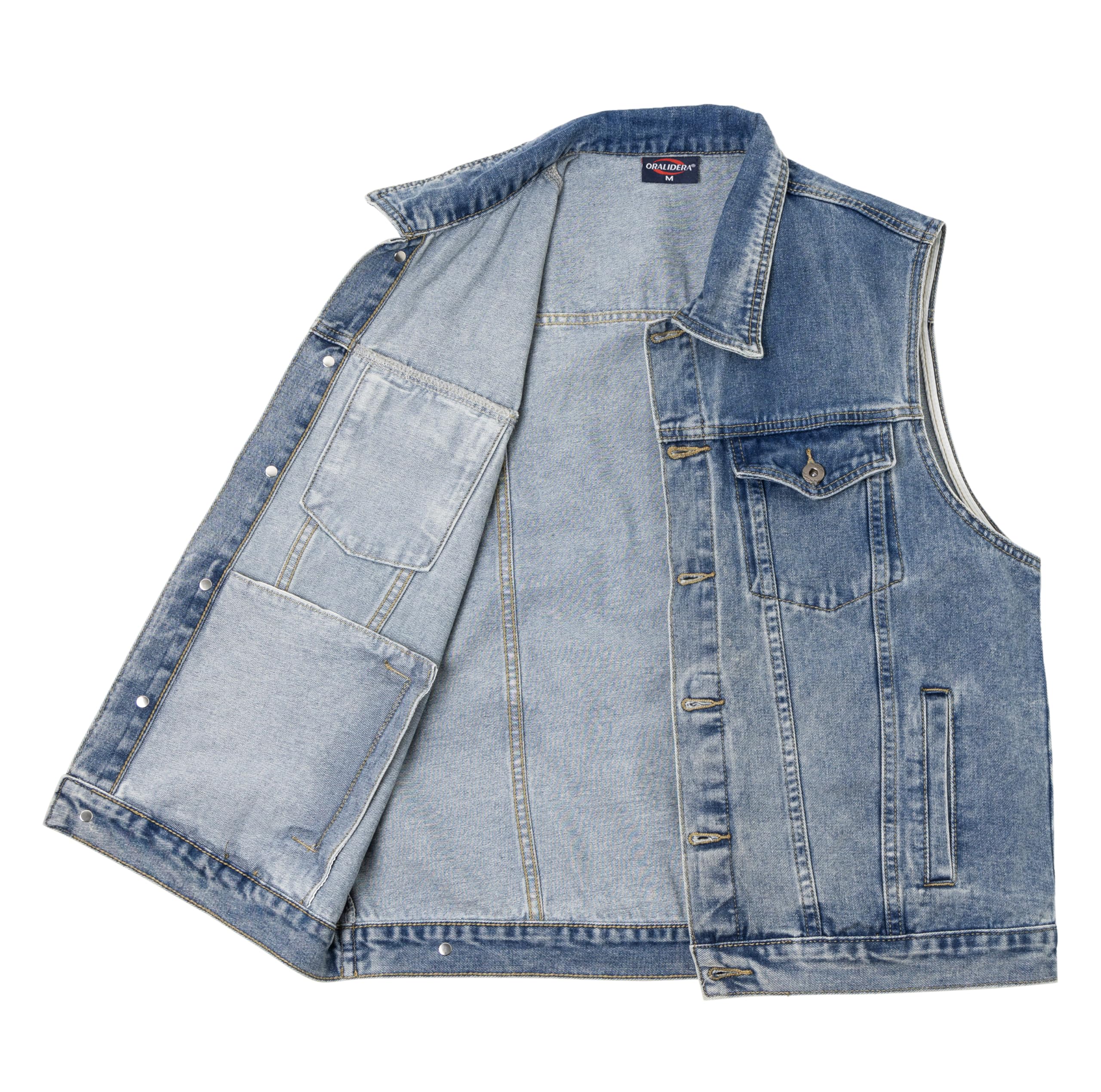 Homme Gilet Sans Manches en Jeans Veste Vintage Denim Rock Gilet Moto Cowboy Biker Jean
