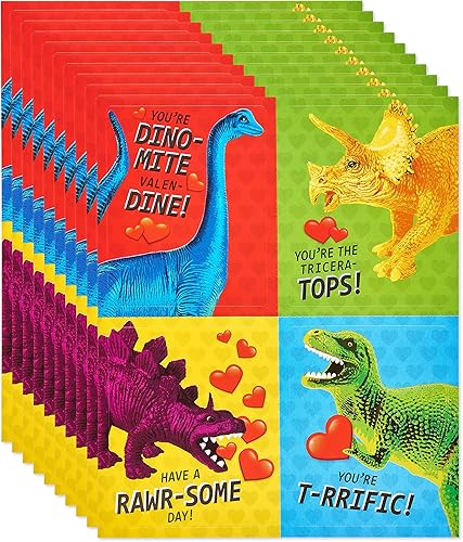Miniatura 3 de American Greetings Calcomanías de San Valentín para niños, dinosaurio (40 unidades)