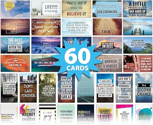 Miniatura 6 de Better Office Products Tarjetas de afirmación de motivación inspiración, paquete de 60, 60 diseños surtidos únicos, cubierta de tarjetas de