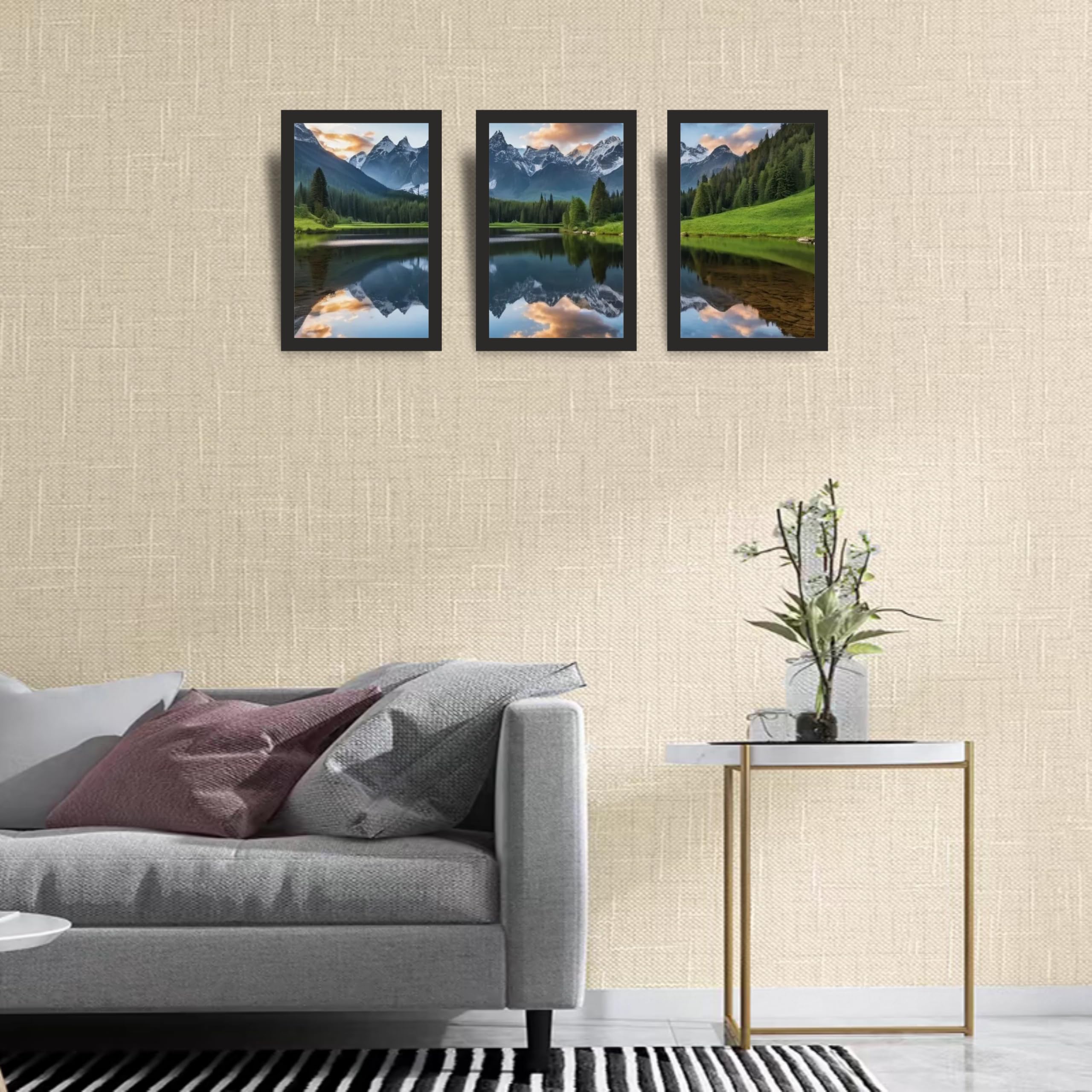 Mountain Lake Reflection Wall Art Frame Set of 3