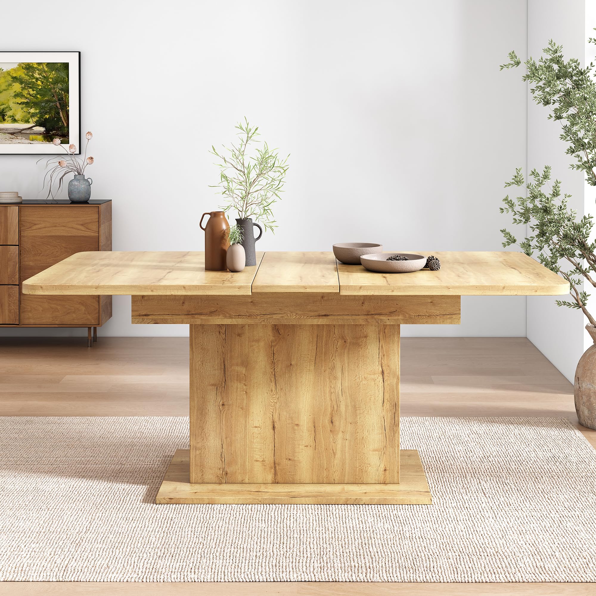 Merax Esstisch Holz, Ausziehbar Esszimmertisch mit Stauraum, Rechteckiger Küchentisch, für Wohnzimmer und Esszimmer, 110/130L x 70B x 75H cm, Natur