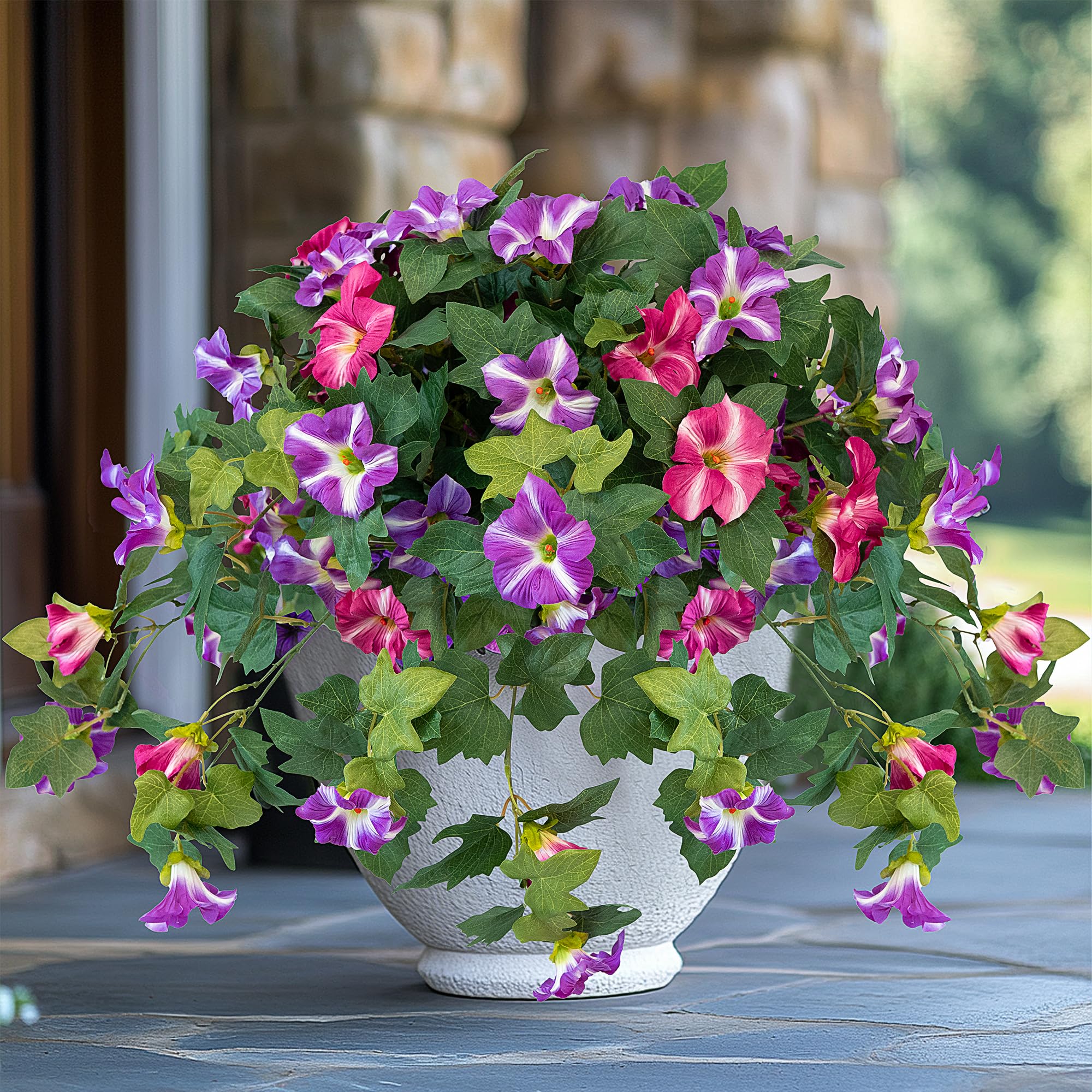 FOREST PRINCE Artificial Flowers for Outdoors, 2PCS Realistic Fake Petunias UV Resistant No Fade Spring Floral, Faux Silk Flowers for Outdoor Planters