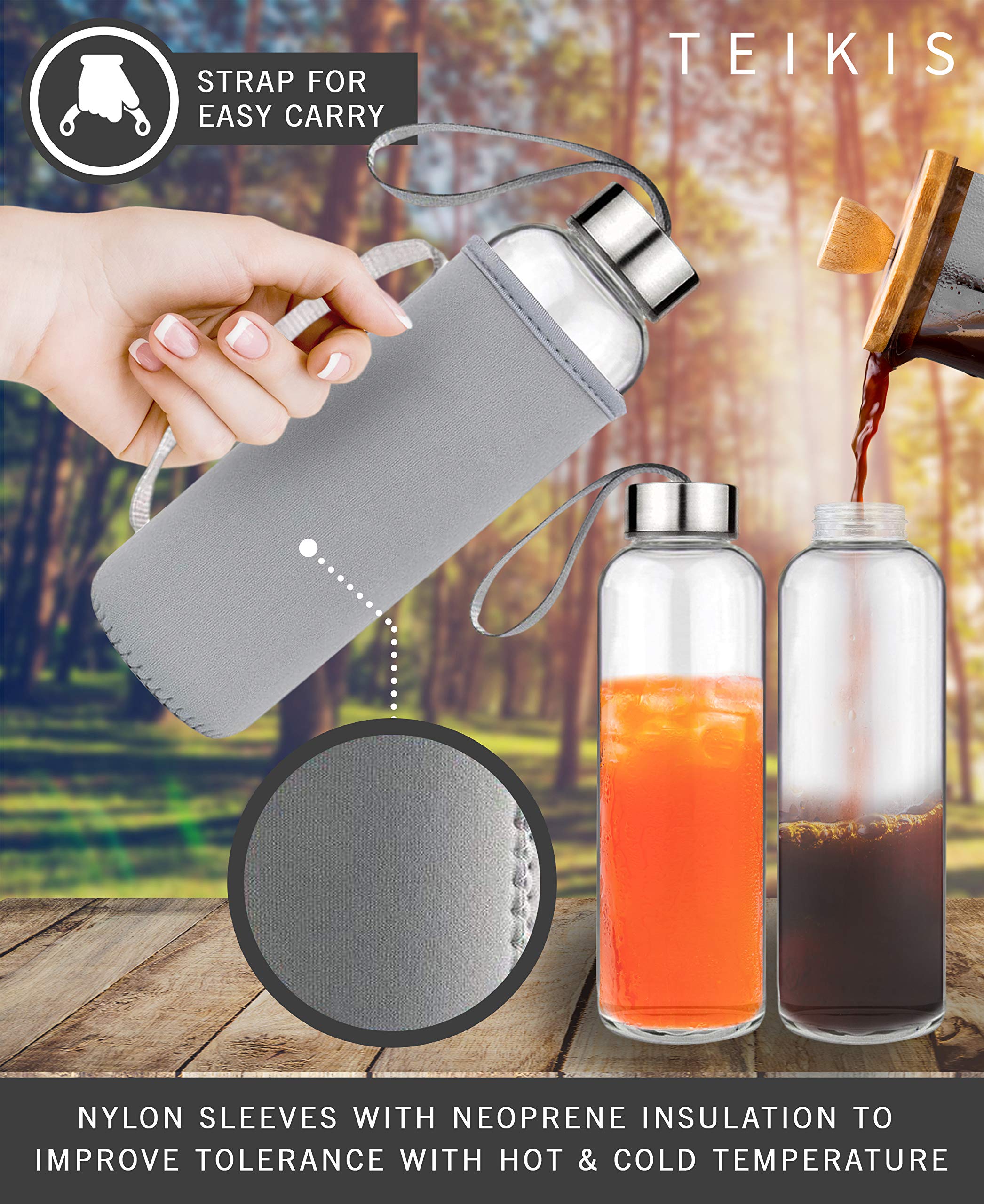 Amazon｜Teikis ガラスウォーターボトル 6個パック - 18オンス クリア